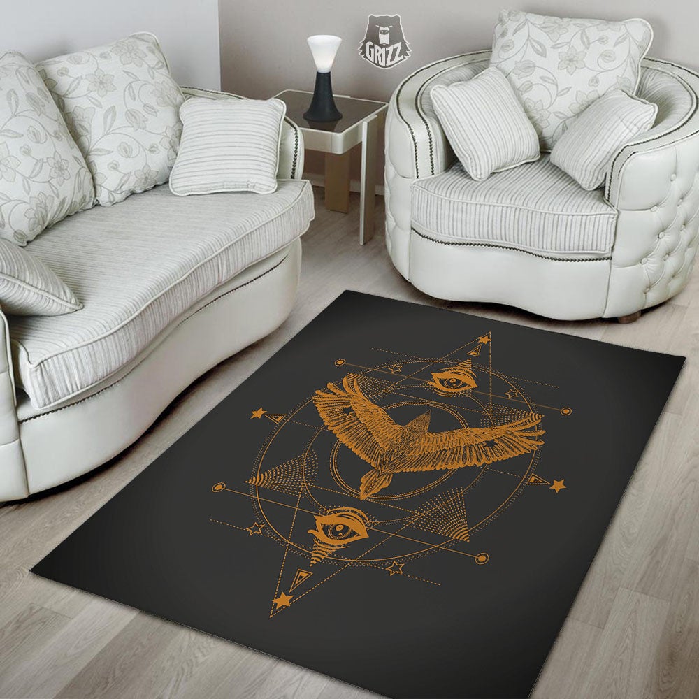 Masonic Eye Raven Print Floor Mat-grizzshop