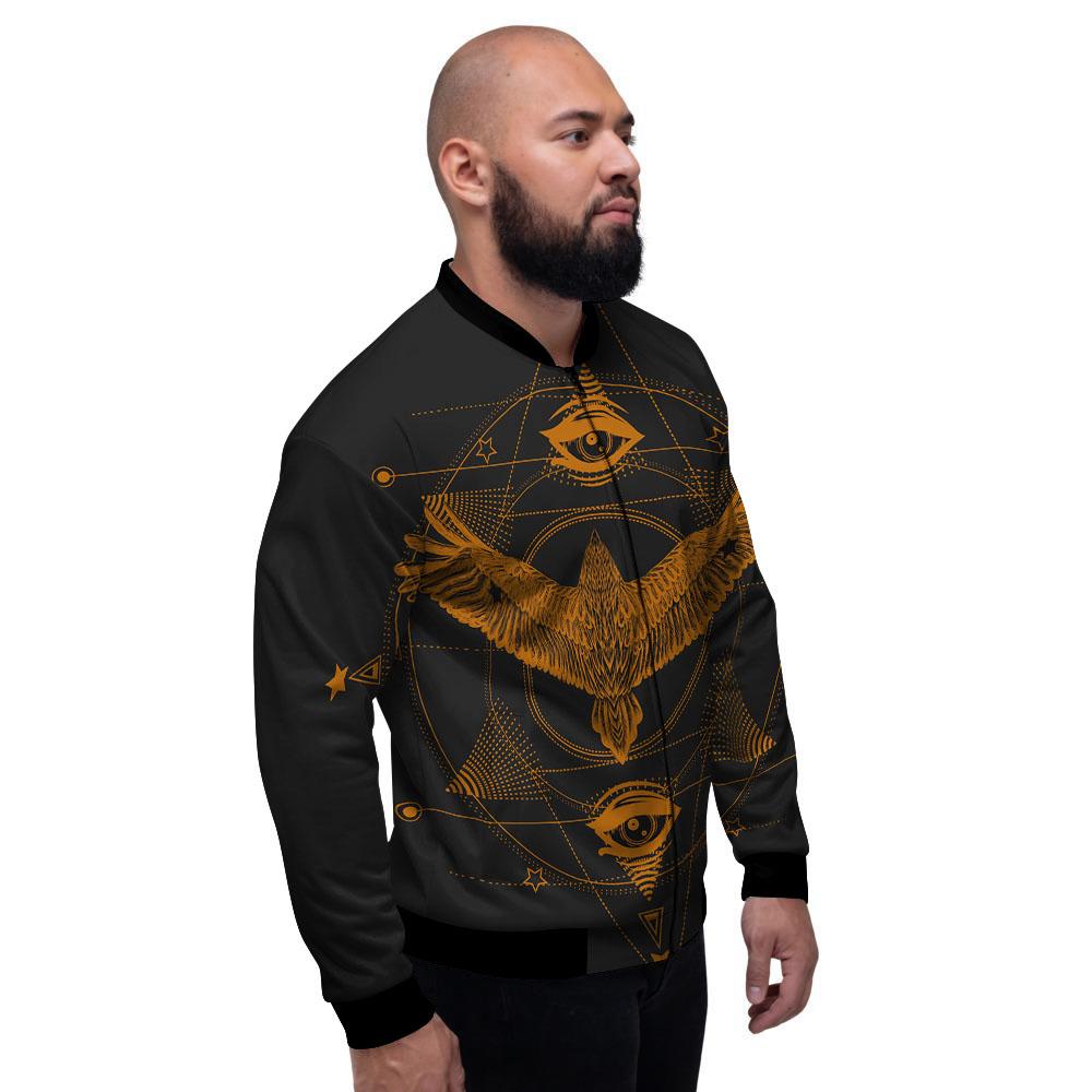 Masonic Eye Raven Print Men's Bomber Jacket-grizzshop