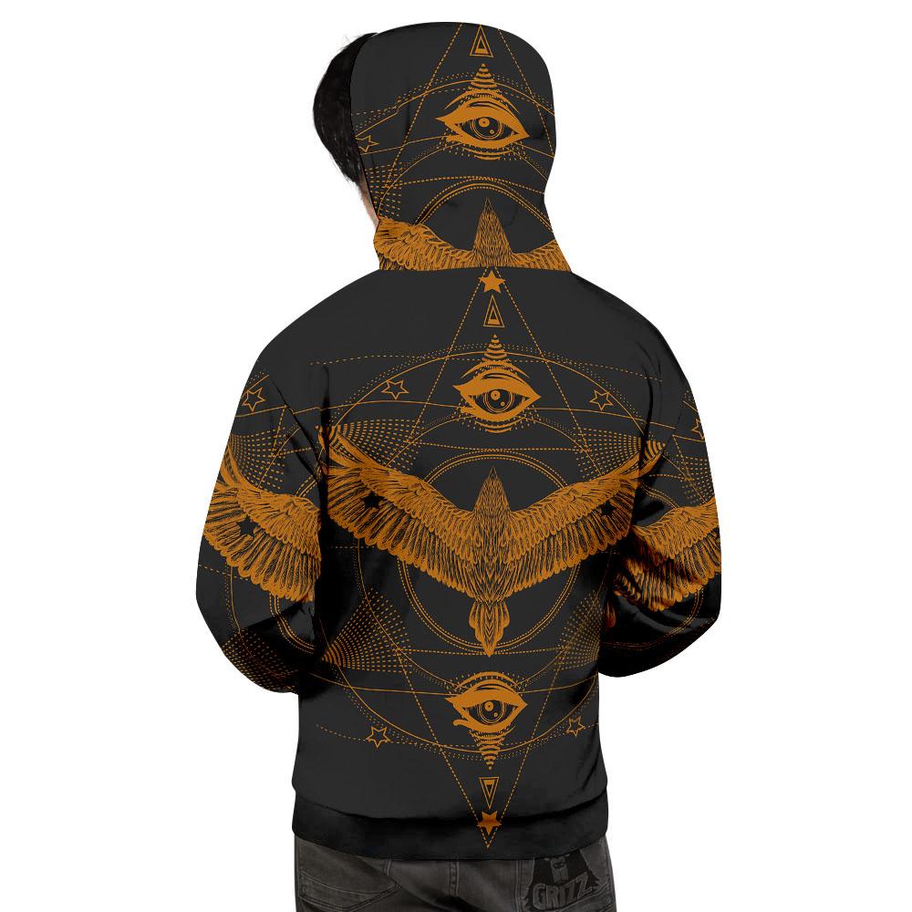 Masonic Eye Raven Print Men's Hoodie-grizzshop