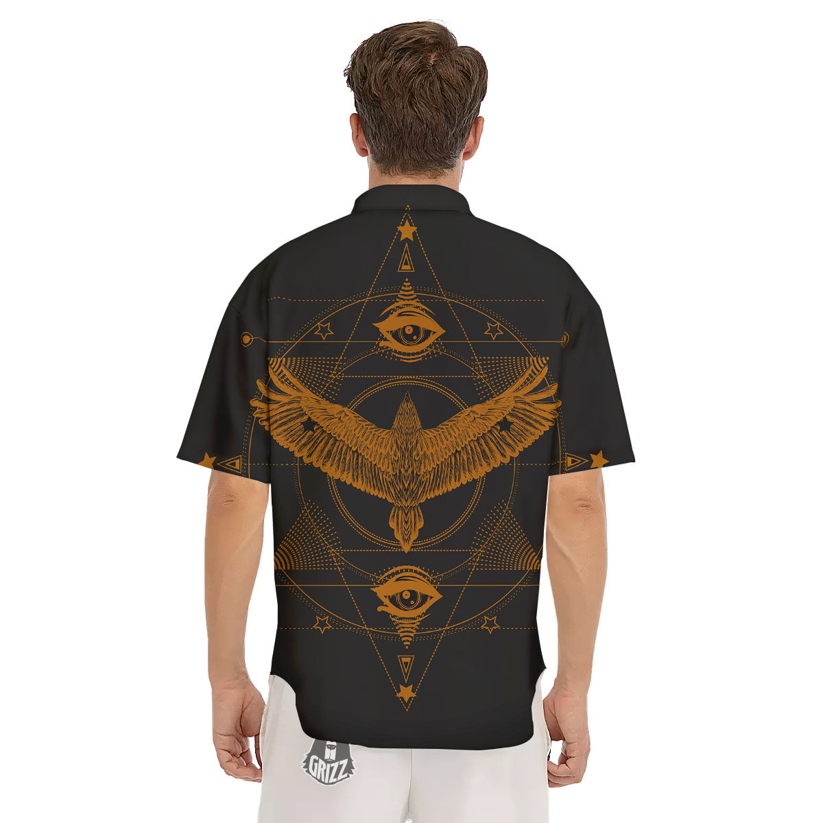 Masonic Eye Raven Print Men's Short Sleeve Shirts-grizzshop