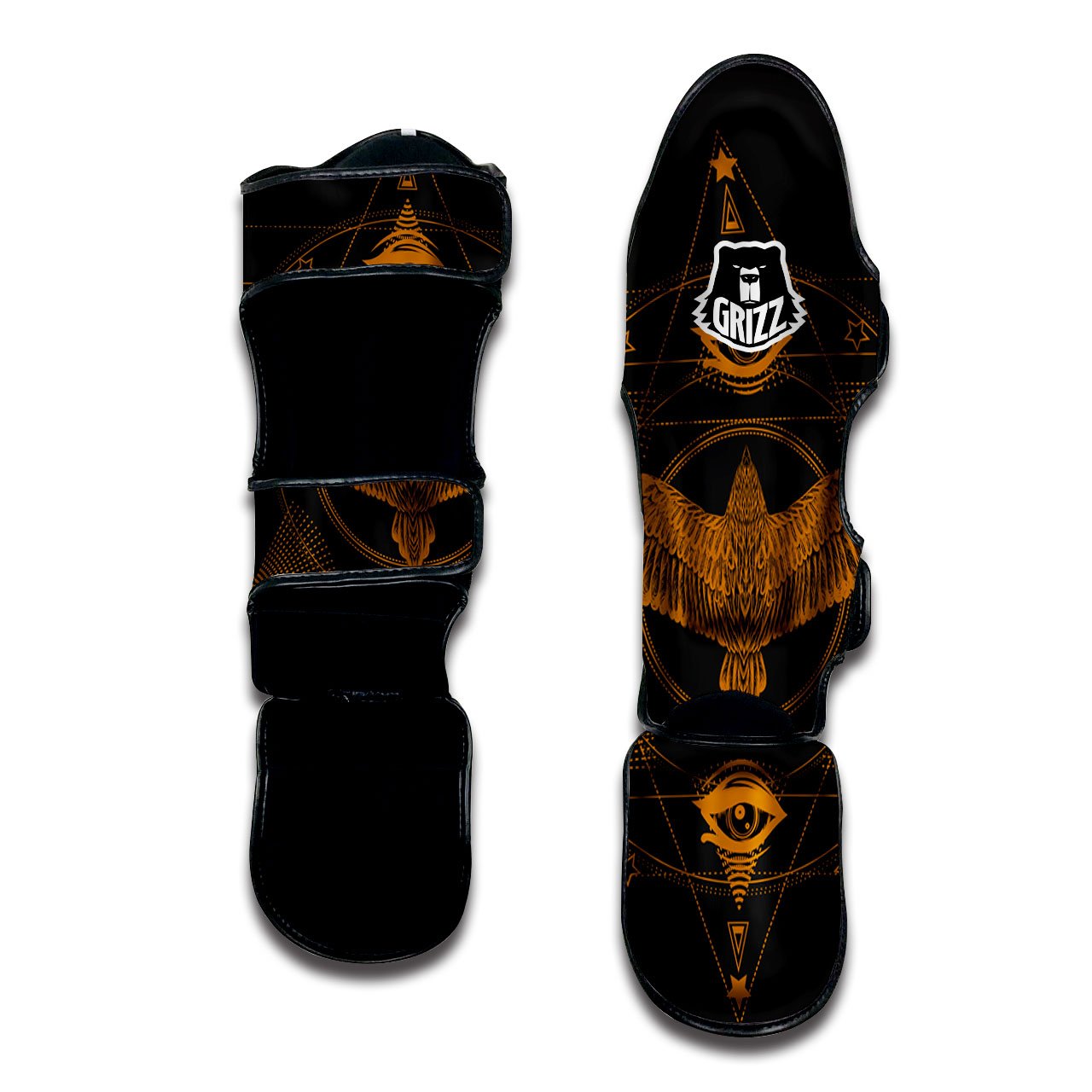 Masonic Eye Raven Print Muay Thai Shin Guards-grizzshop