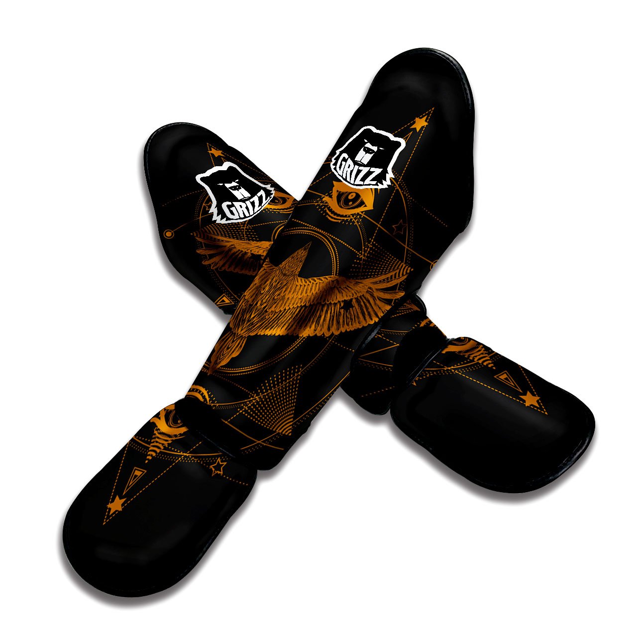 Masonic Eye Raven Print Muay Thai Shin Guards-grizzshop
