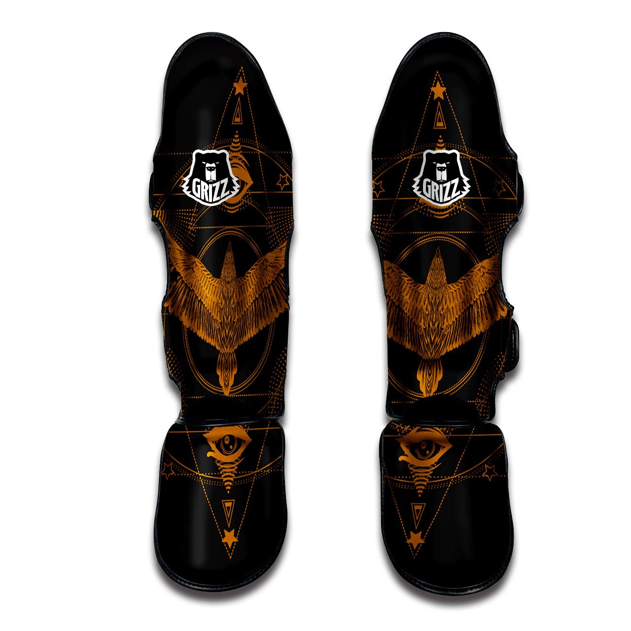 Masonic Eye Raven Print Muay Thai Shin Guards-grizzshop