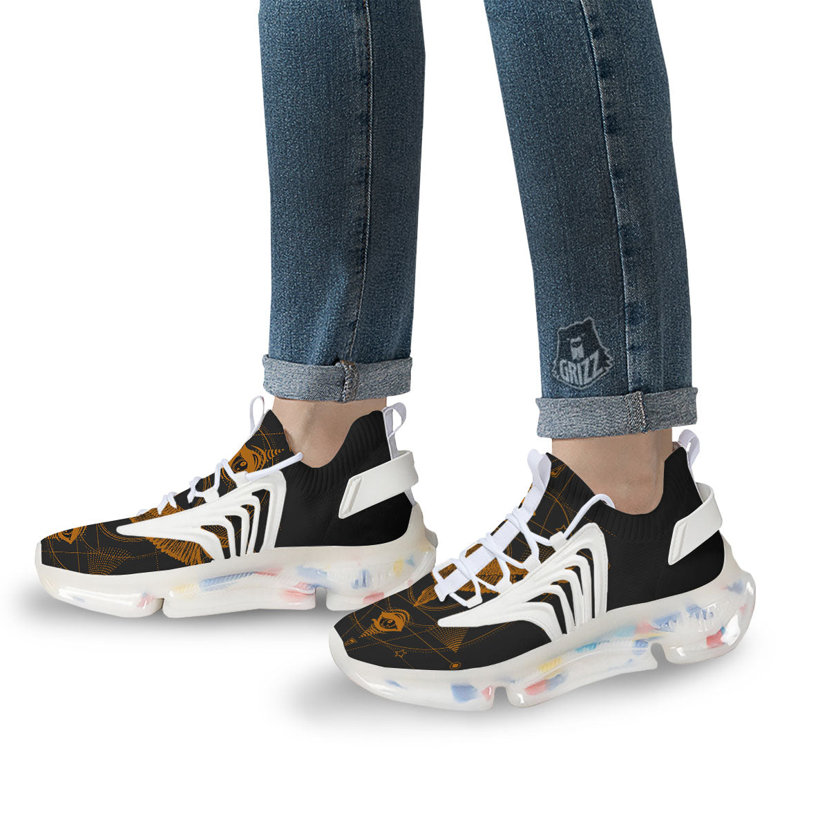 Masonic Eye Raven Print White Gym Shoes-grizzshop