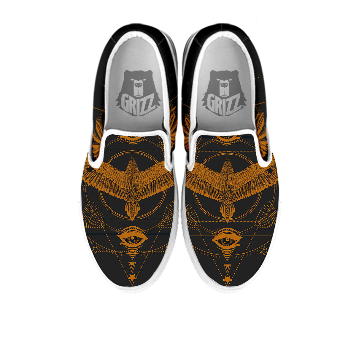 Masonic Eye Raven Print White Slip On Shoes-grizzshop