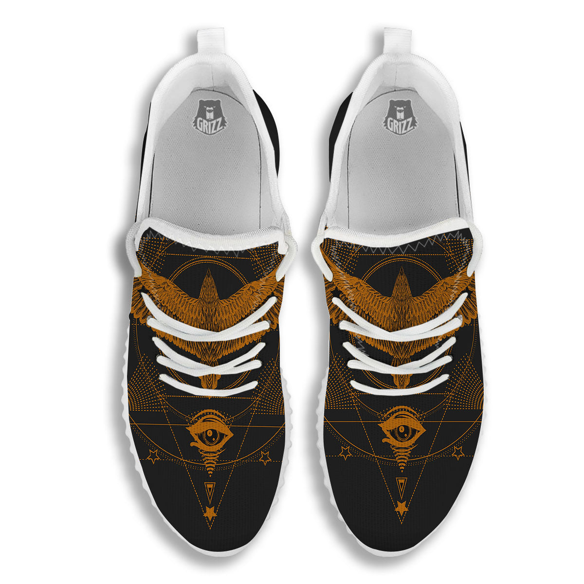 Masonic Eye Raven Print White Walking Shoes-grizzshop