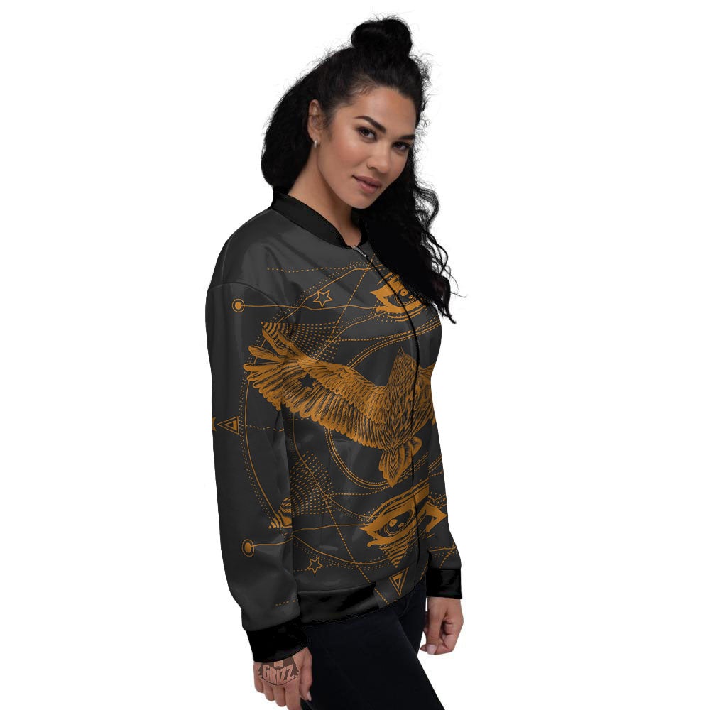 Masonic Eye Raven Print Women's Bomber Jacket-grizzshop