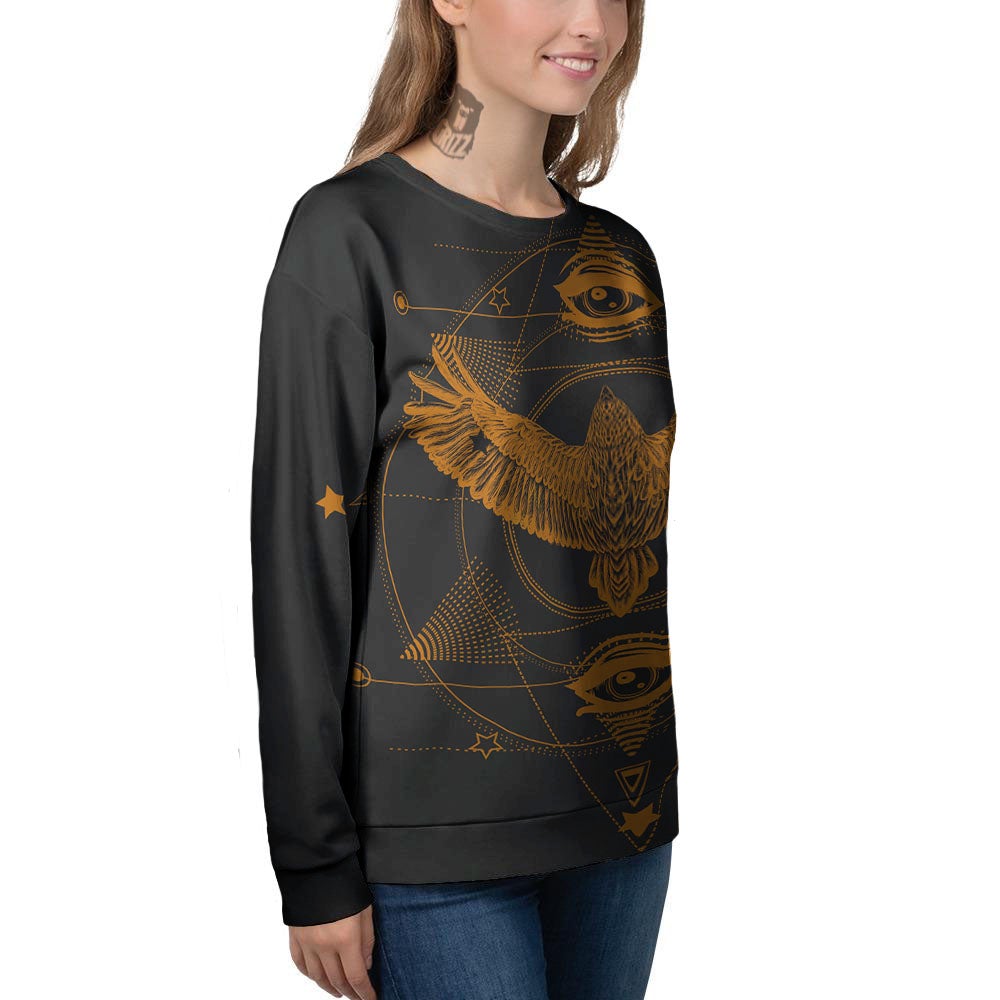 Masonic Eye Raven Print Women's Sweatshirt-grizzshop