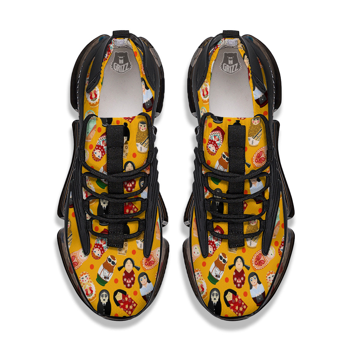 Matryoshka Doll Yellow Print Pattern Black Gym Shoes-grizzshop