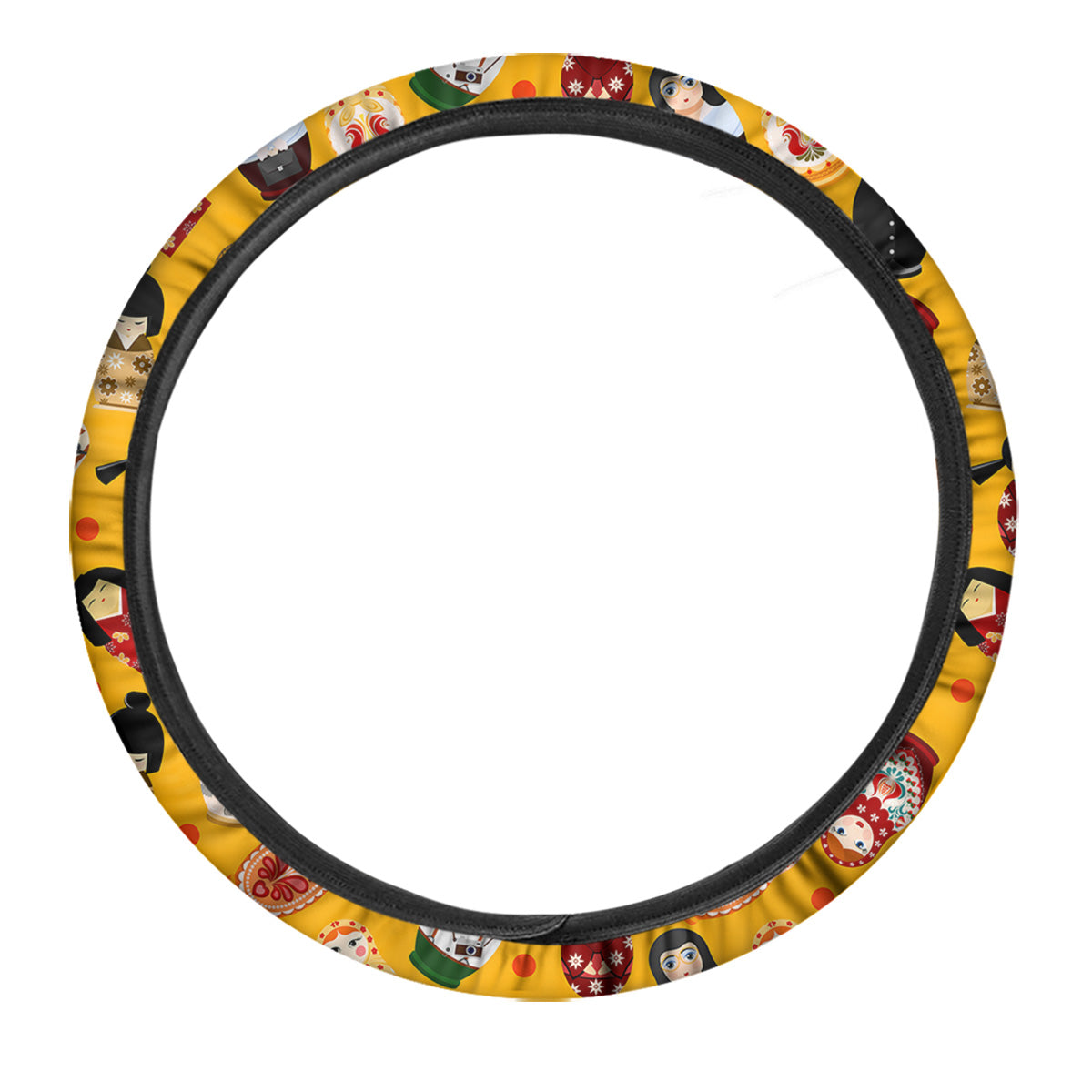 Matryoshka Doll Yellow Print Pattern Car Steering Wheel Cover-grizzshop