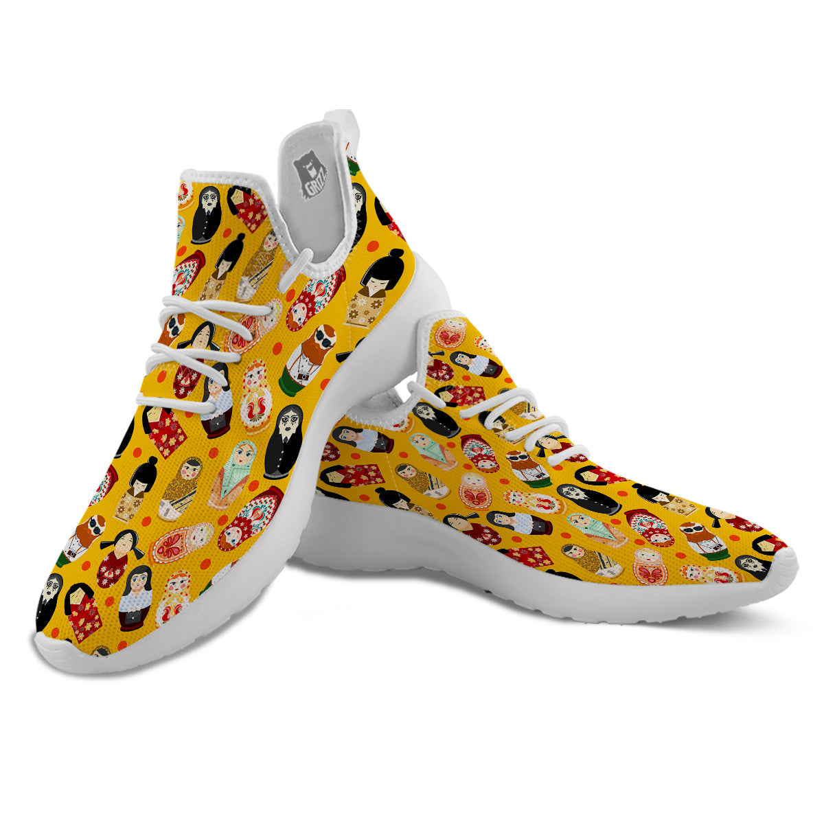 Matryoshka Doll Yellow Print Pattern White Athletic Shoes-grizzshop
