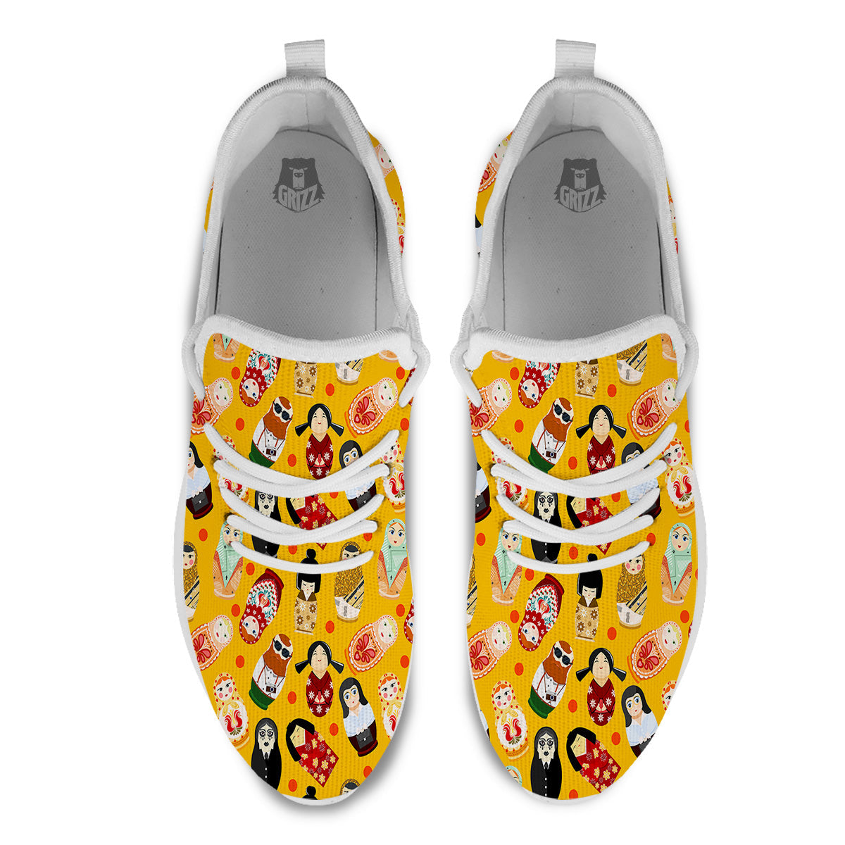 Matryoshka Doll Yellow Print Pattern White Athletic Shoes-grizzshop
