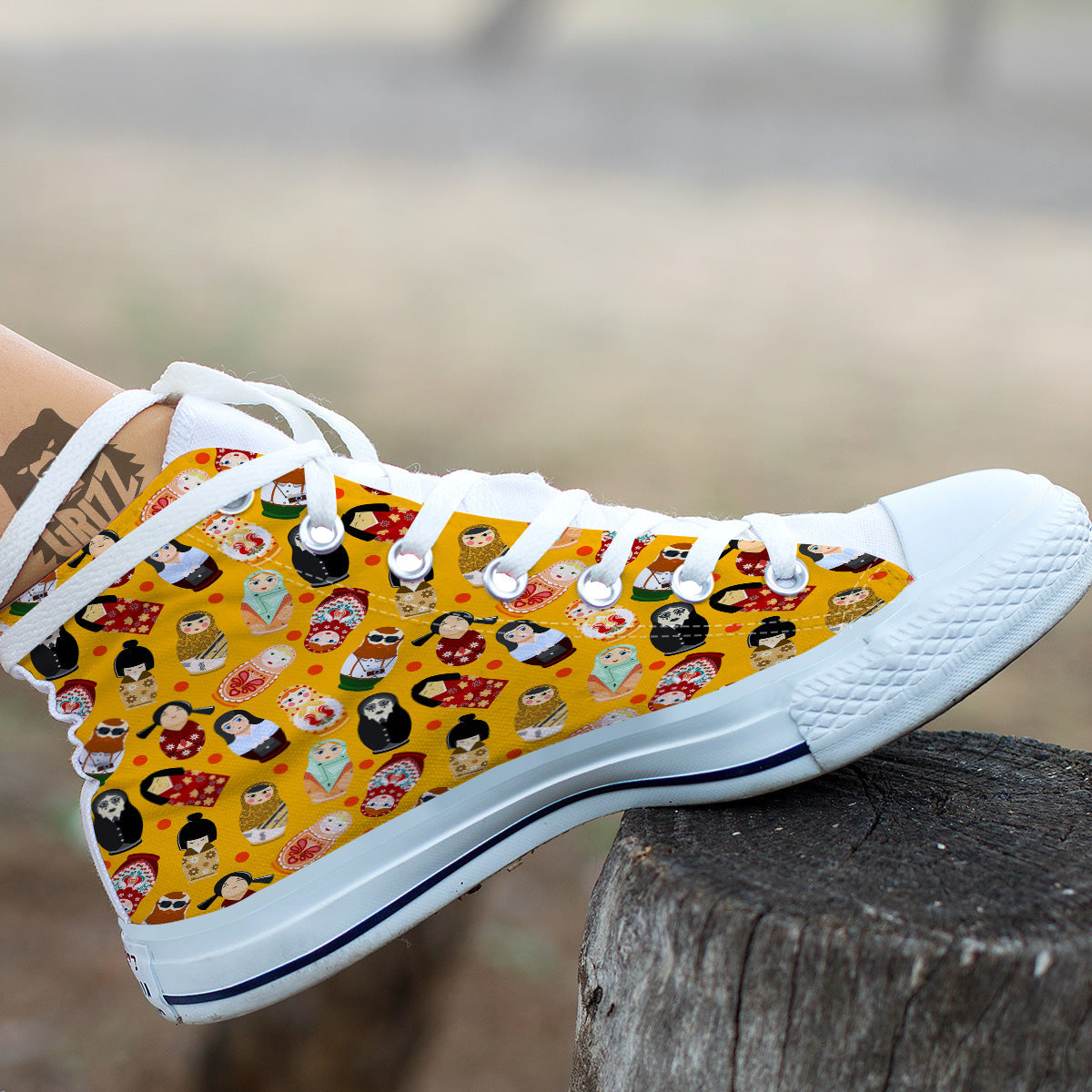 Matryoshka Doll Yellow Print Pattern White High Top Shoes-grizzshop