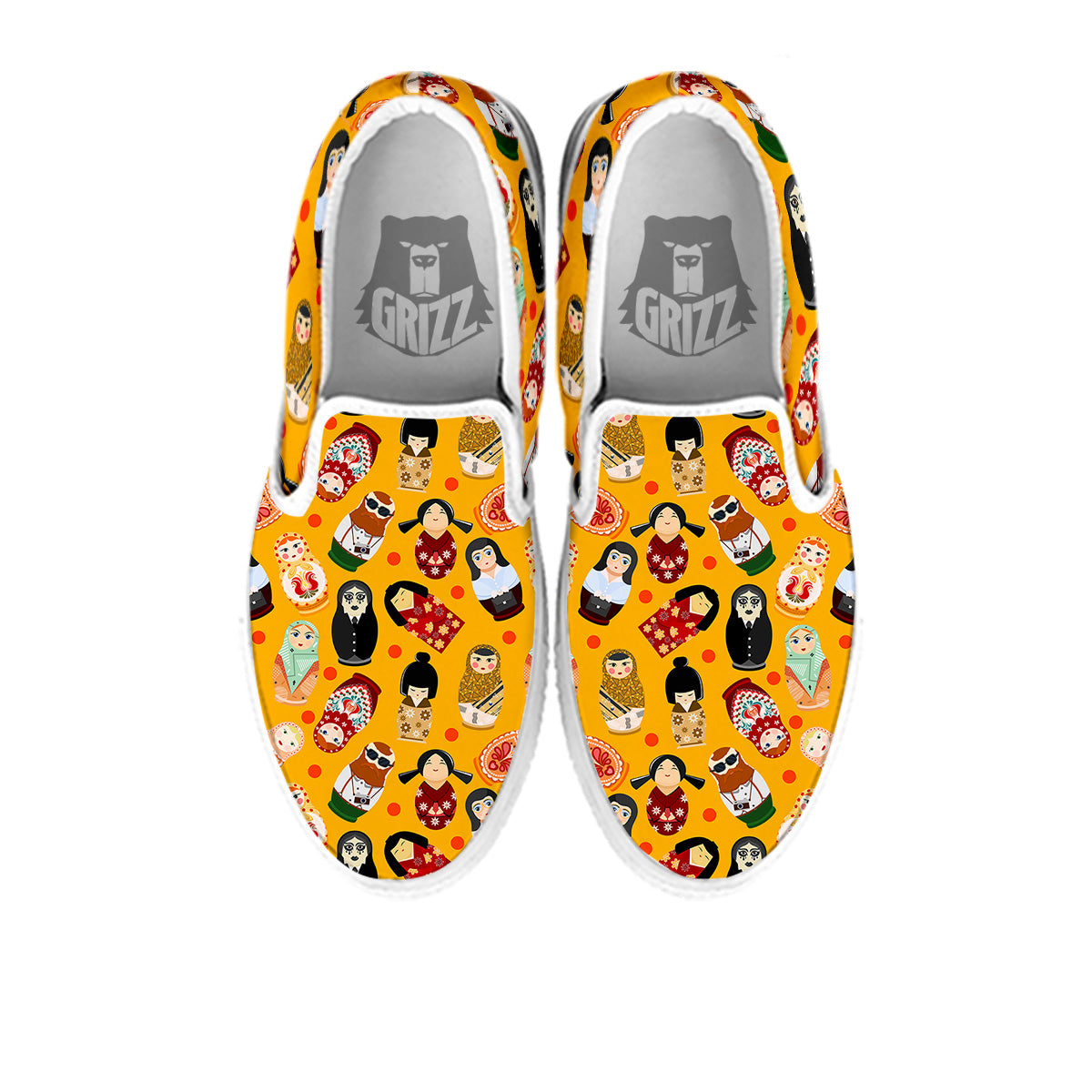 Matryoshka Doll Yellow Print Pattern White Slip On Shoes-grizzshop