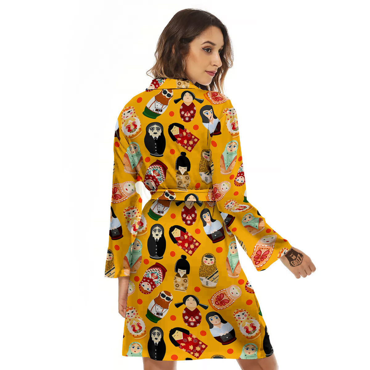 Matryoshka Doll Yellow Print Pattern Women's Robe-grizzshop