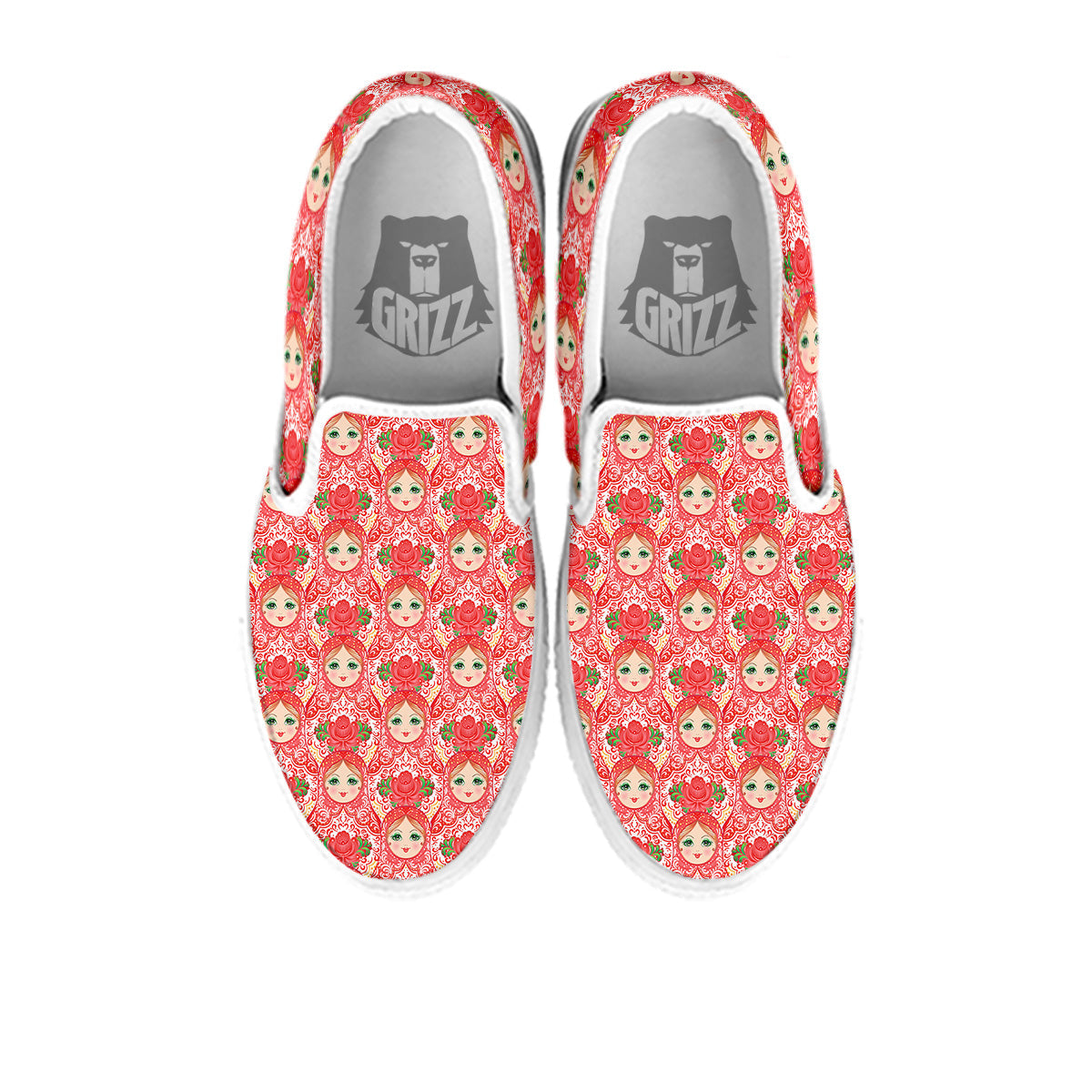 Matryoshka Traditional Pink Print Pattern White Slip On Shoes-grizzshop