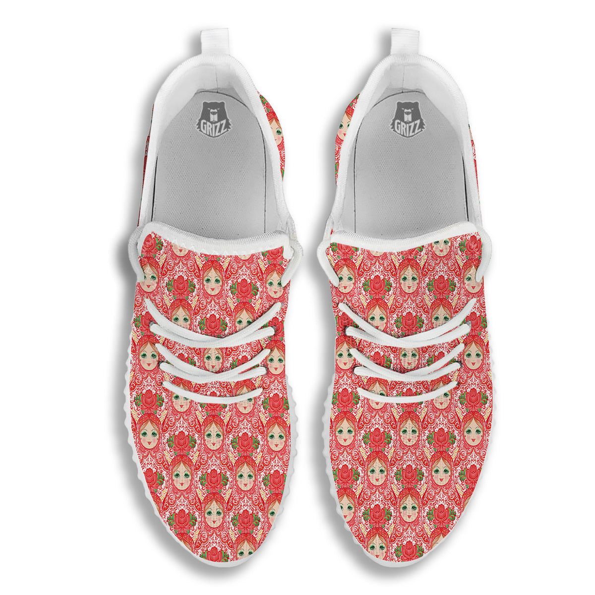 Matryoshka Traditional Pink Print Pattern White Walking Shoes-grizzshop