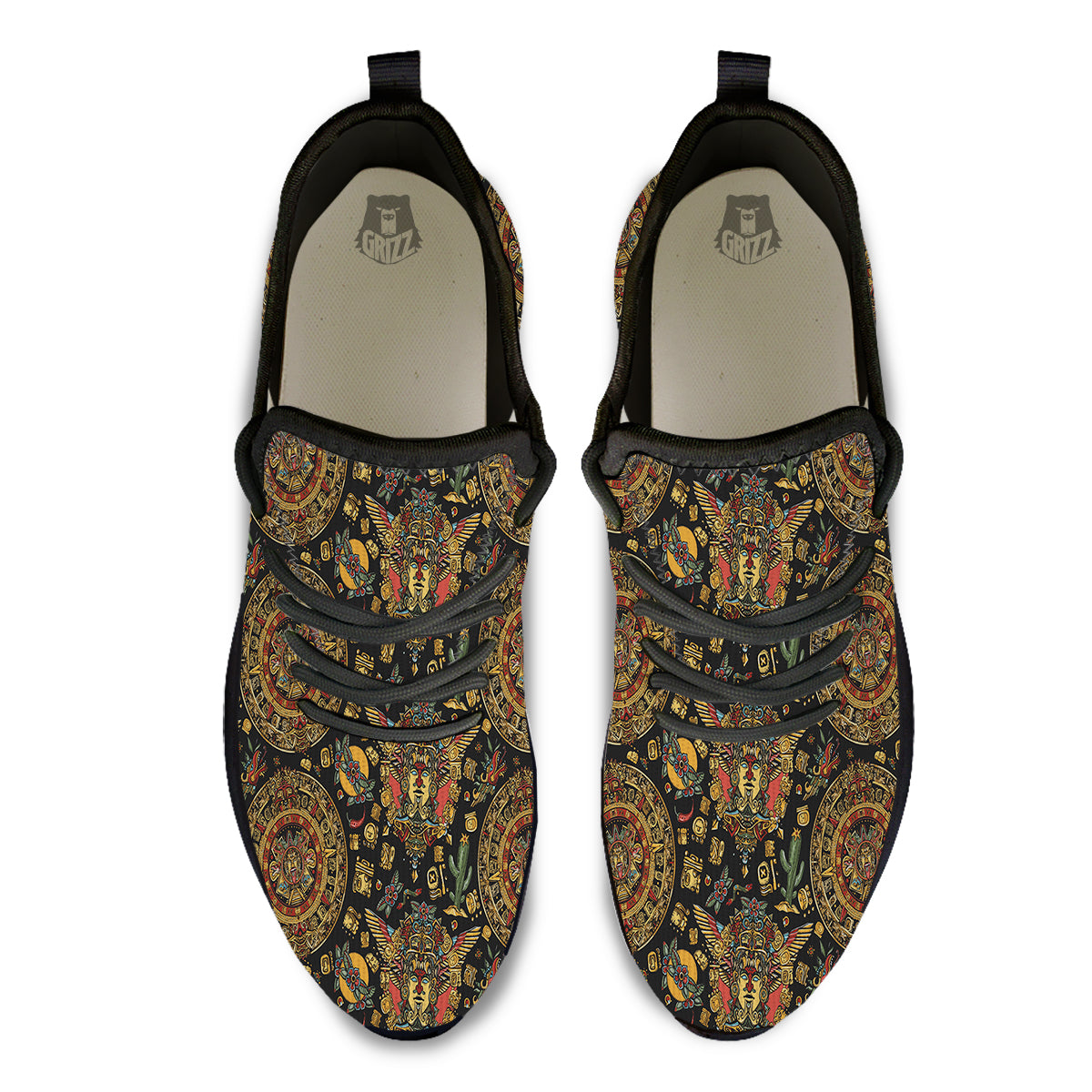 Maya Ancient Print Pattern Black Athletic Shoes-grizzshop