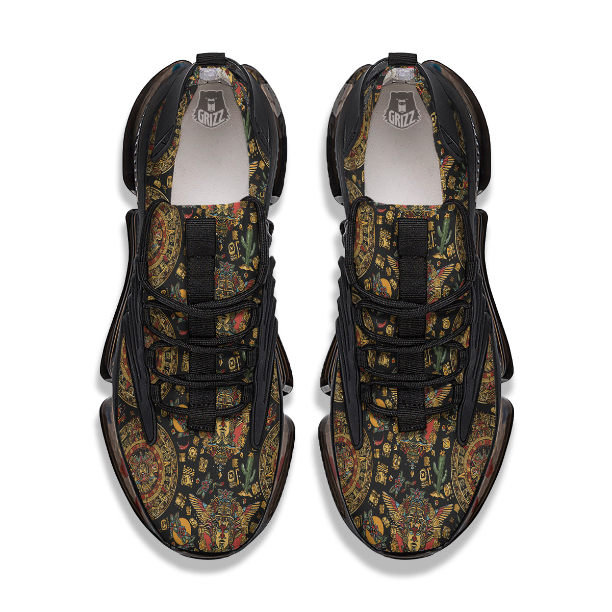 Maya Ancient Print Pattern Black Gym Shoes-grizzshop