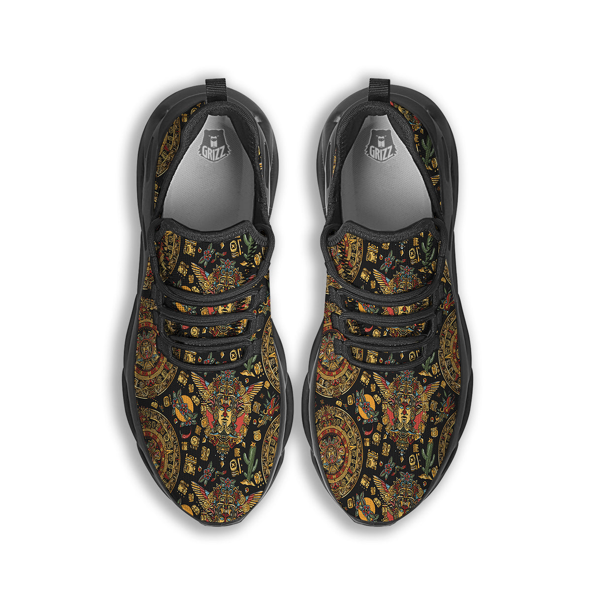 Maya Ancient Print Pattern Black Running Shoes-grizzshop