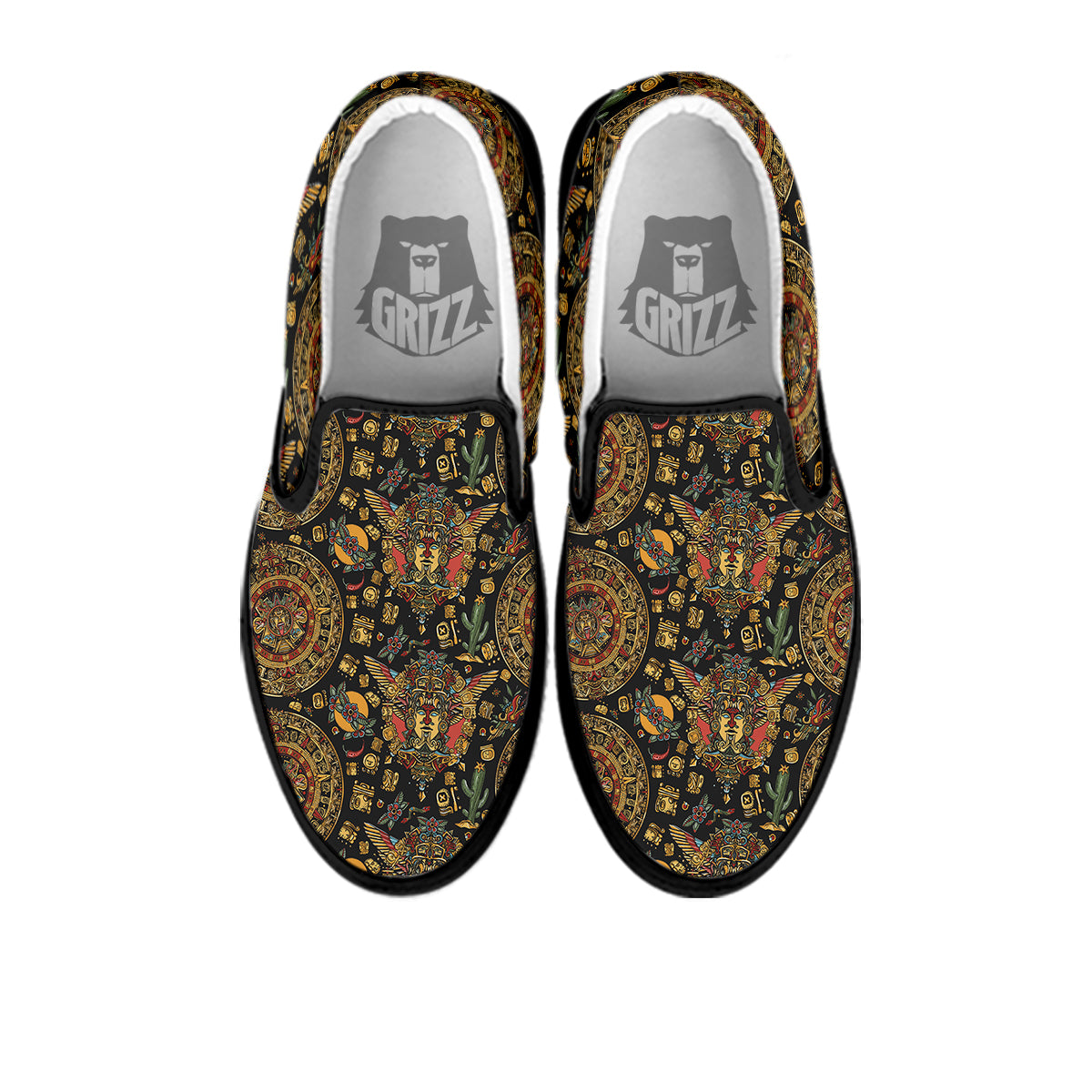 Maya Ancient Print Pattern Black Slip On Shoes-grizzshop
