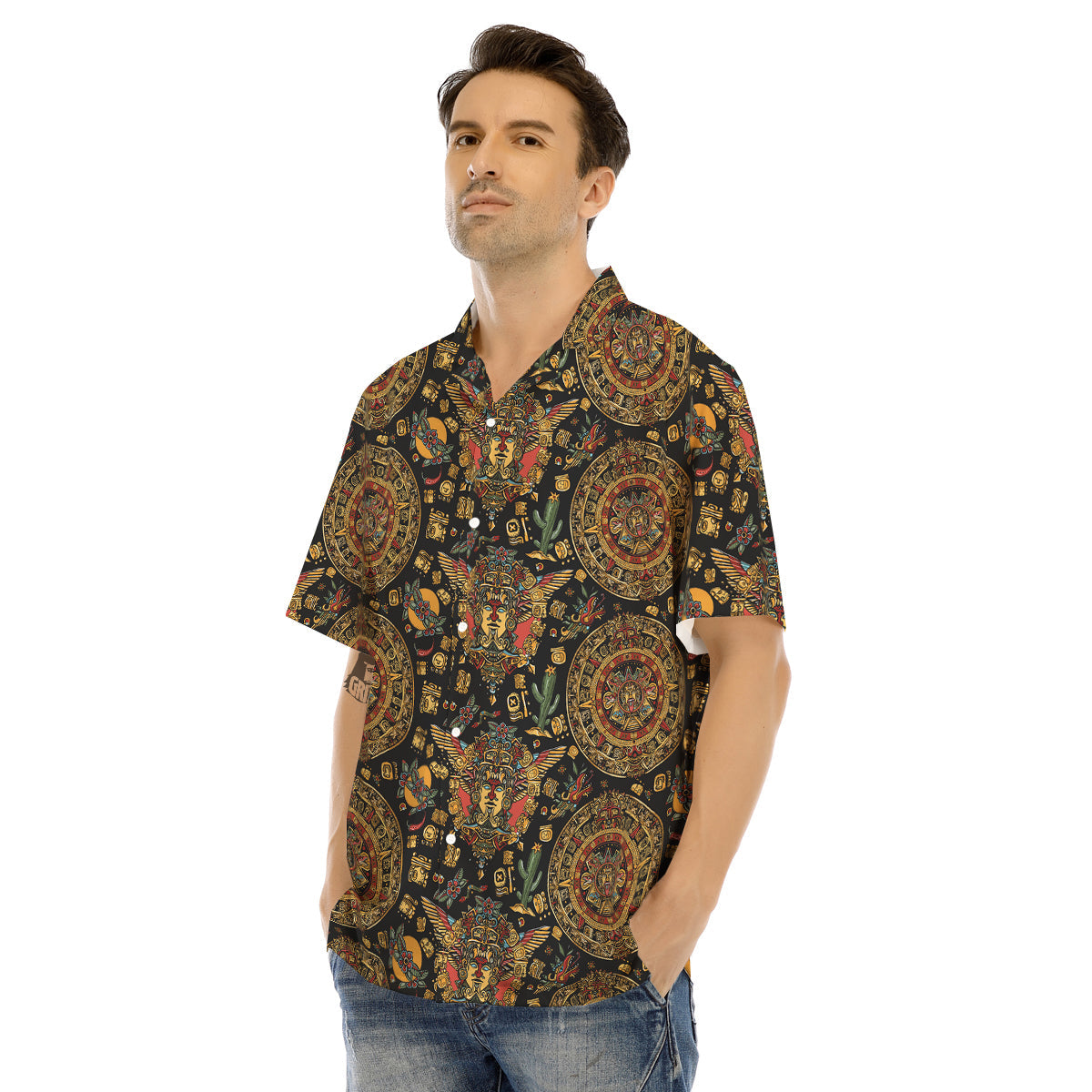 Maya Ancient Print Pattern Men's Hawaiian Shirt-grizzshop