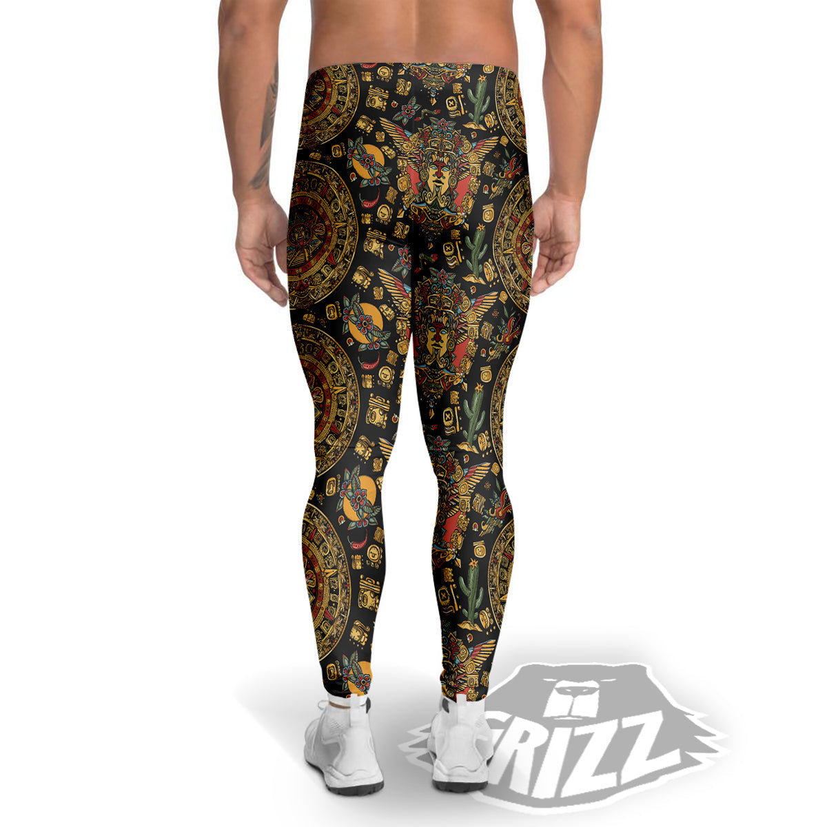Maya Ancient Print Pattern Men's Leggings-grizzshop