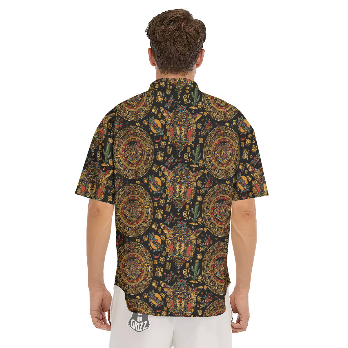 Maya Ancient Print Pattern Men's Short Sleeve Shirts-grizzshop