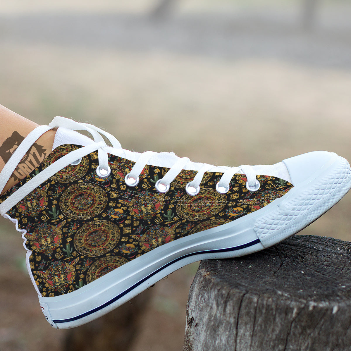 Maya Ancient Print Pattern White High Top Shoes-grizzshop
