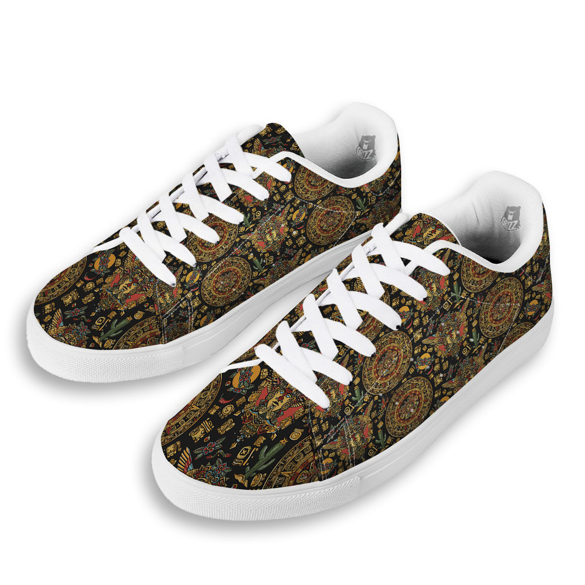 Maya Ancient Print Pattern White Low Top Sneakers-grizzshop