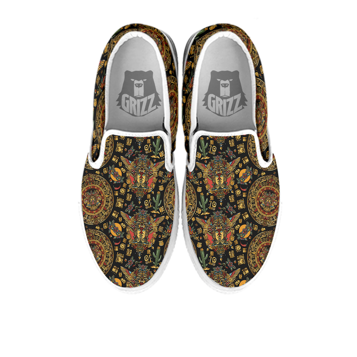 Maya Ancient Print Pattern White Slip On Shoes-grizzshop