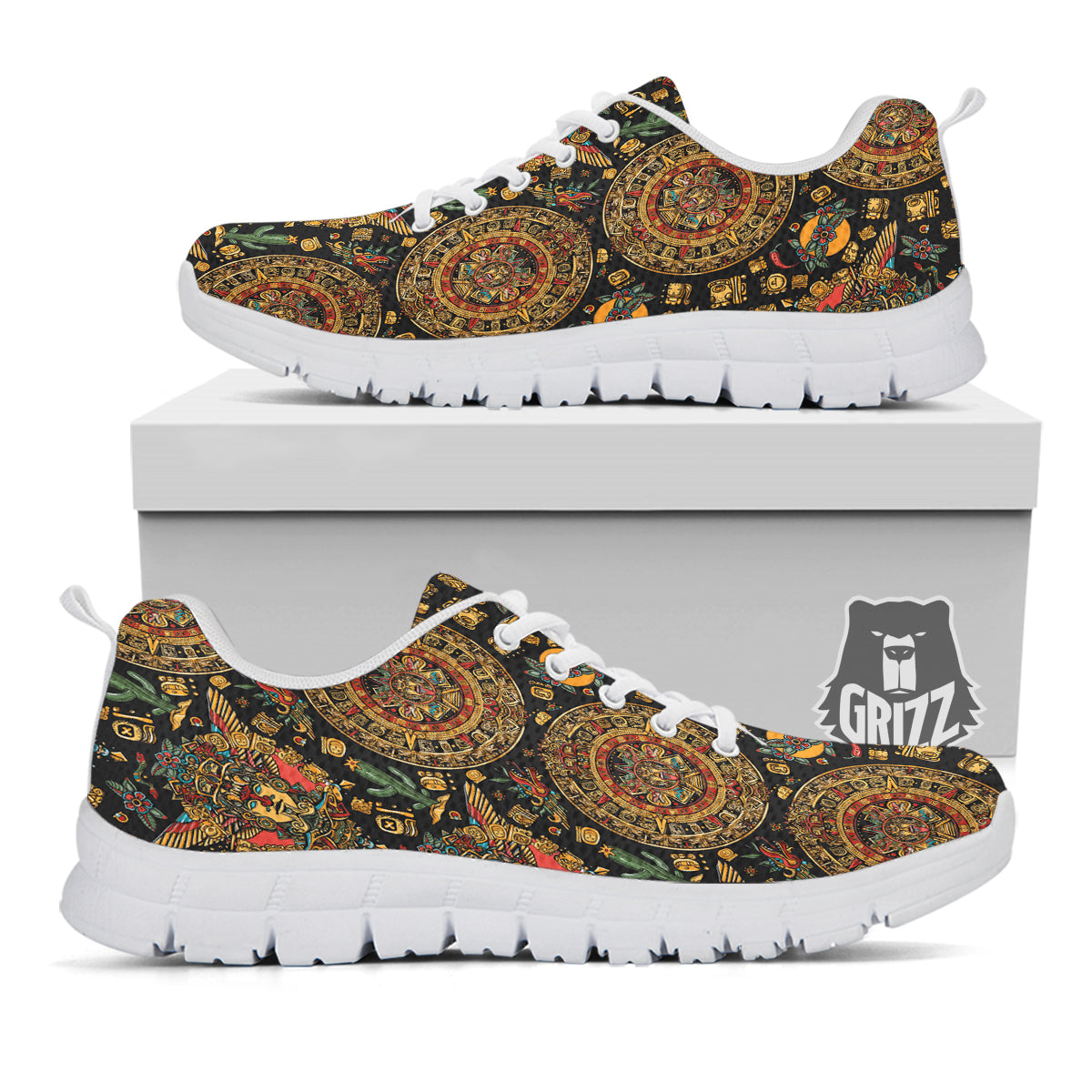 Maya Ancient Print Pattern White Sneaker-grizzshop