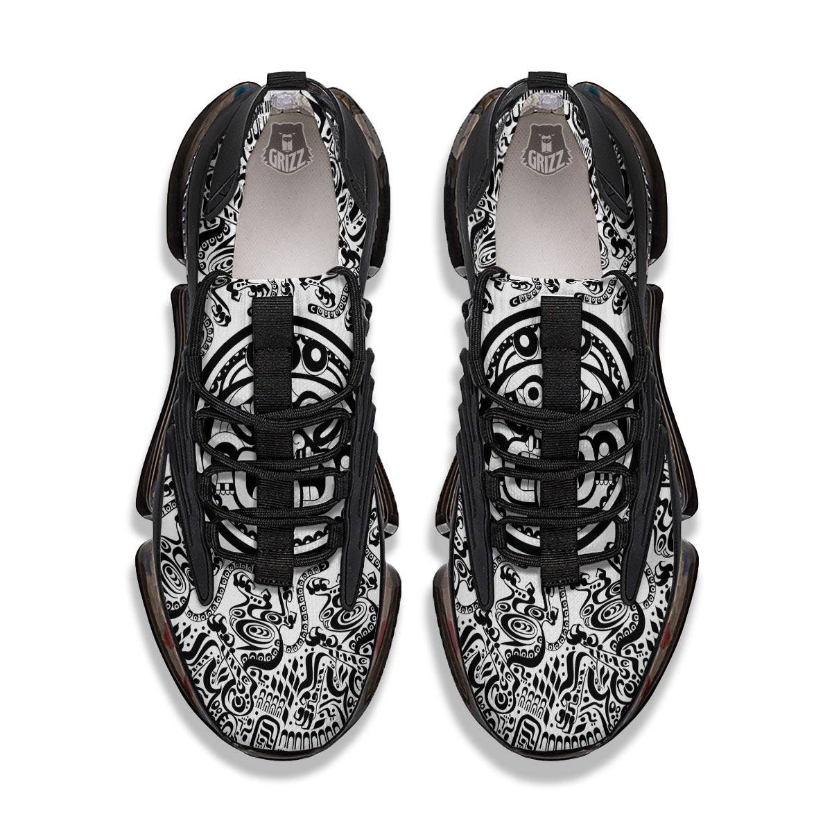 Maya Calendar White And Black Print Black Gym Shoes-grizzshop