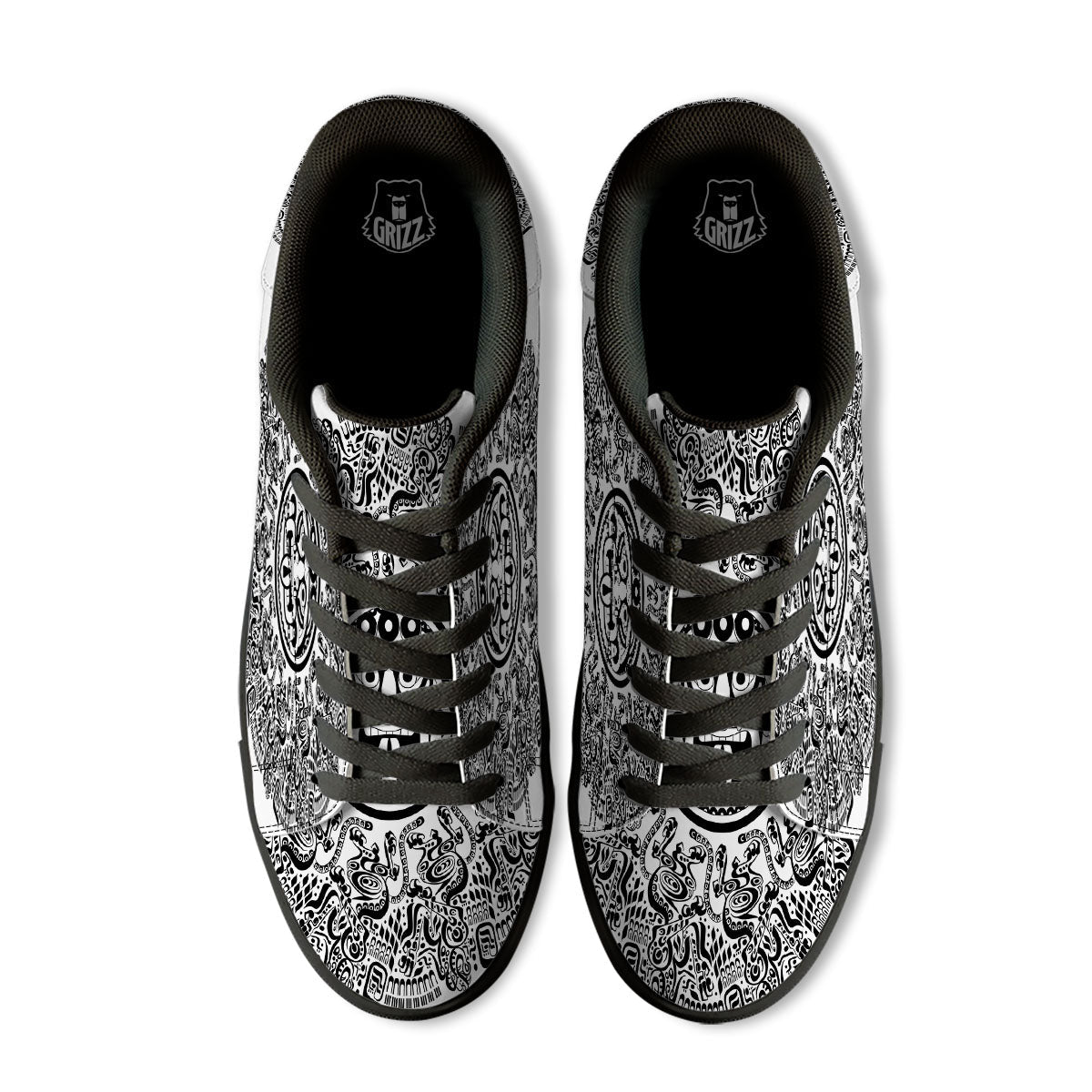 Maya Calendar White And Black Print Black Low Top Sneakers-grizzshop