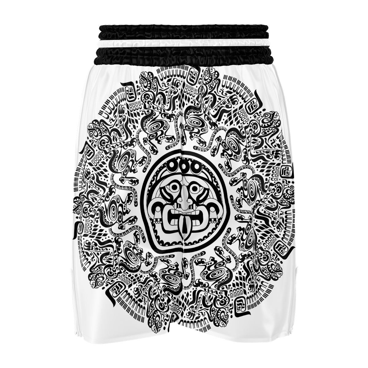 Maya Calendar White And Black Print Boxing Shorts-grizzshop