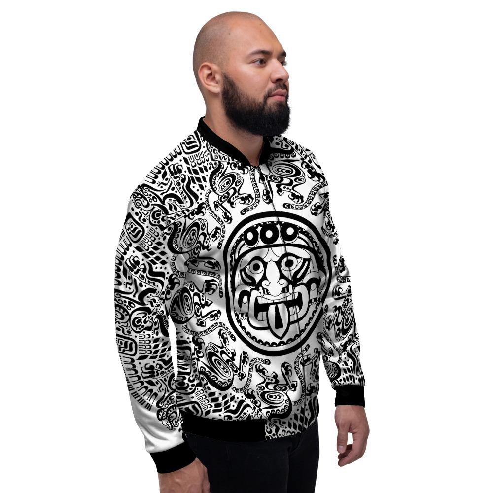 Maya Calendar White And Black Print Men's Bomber Jacket-grizzshop