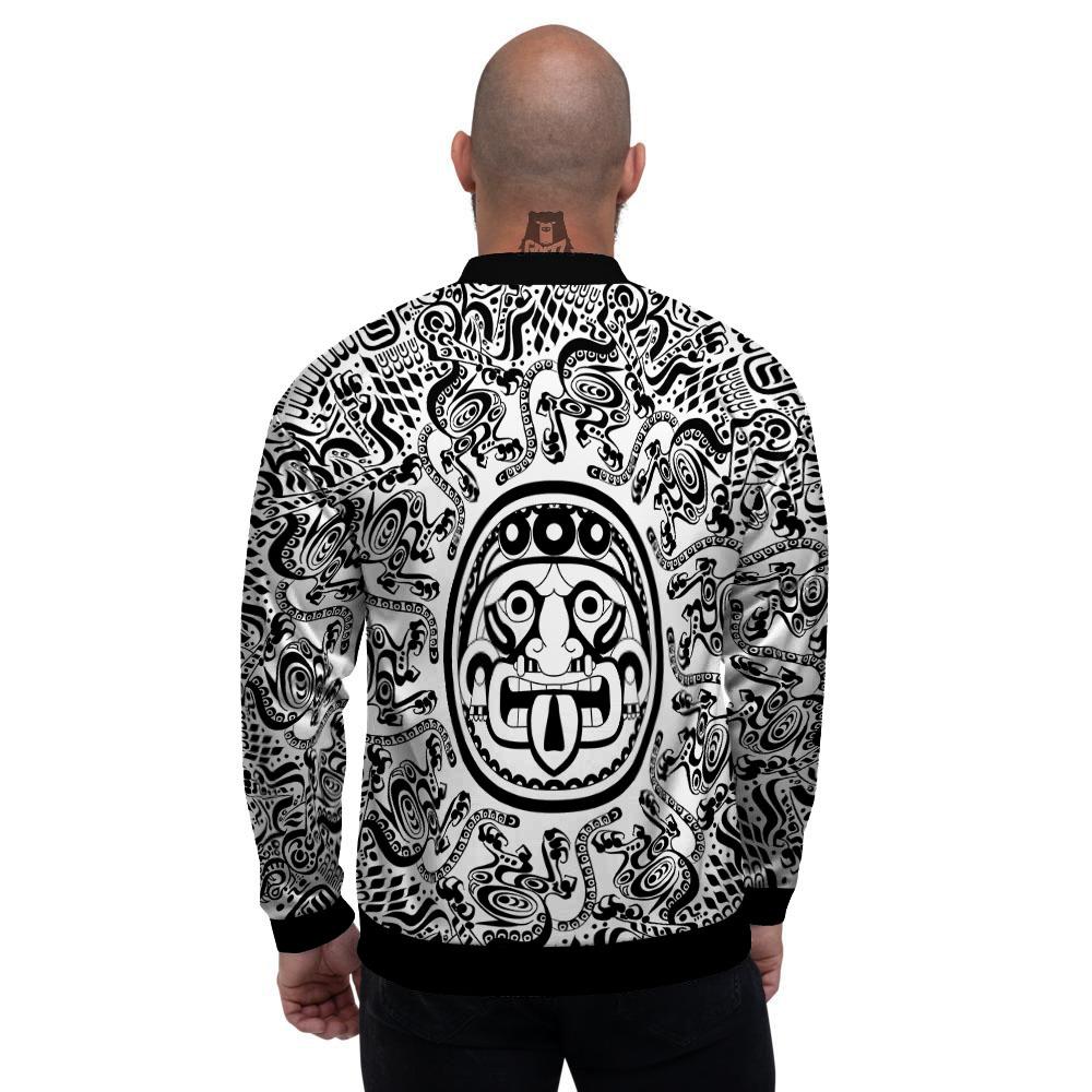 Maya Calendar White And Black Print Men's Bomber Jacket-grizzshop