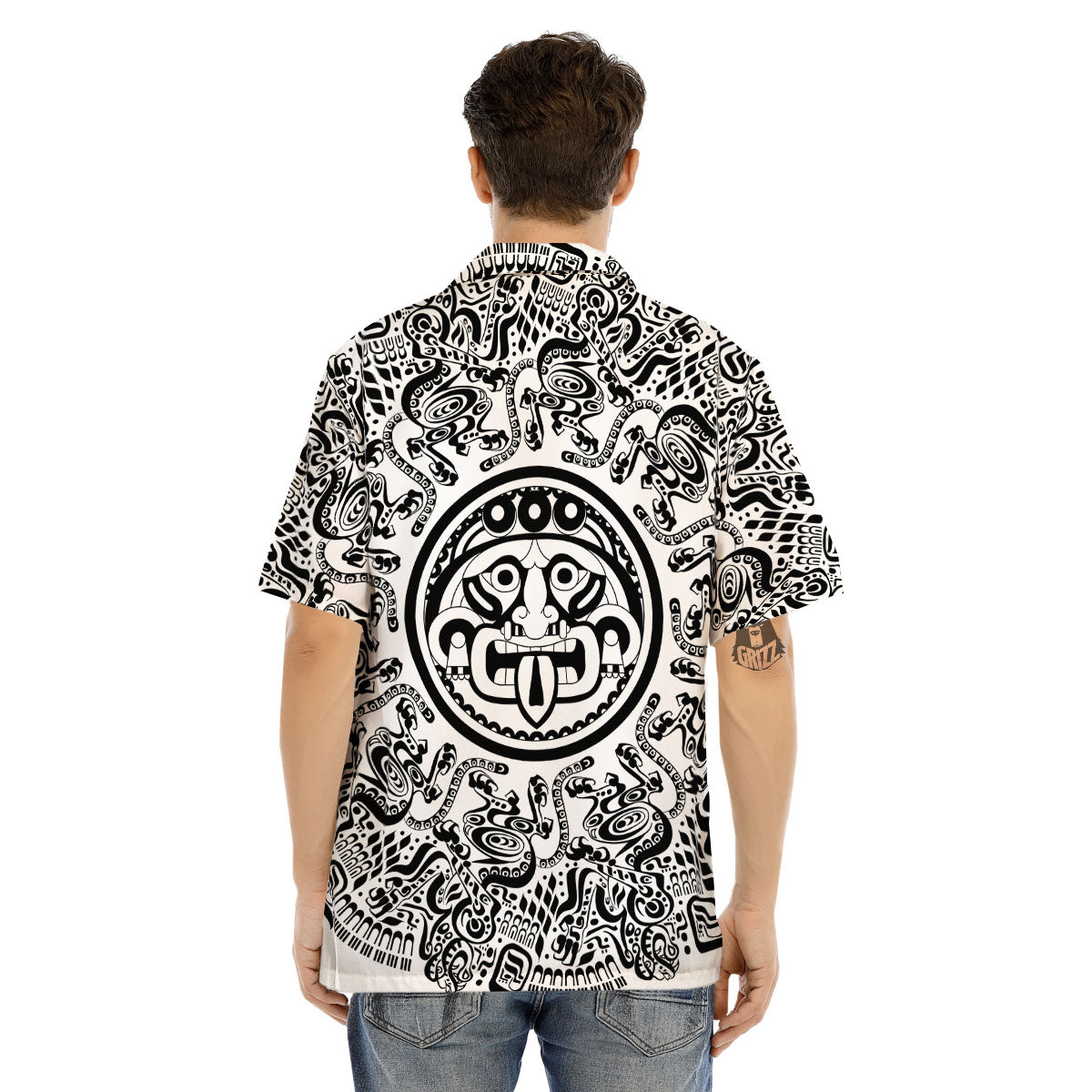 Maya Calendar White And Black Print Men's Hawaiian Shirt-grizzshop