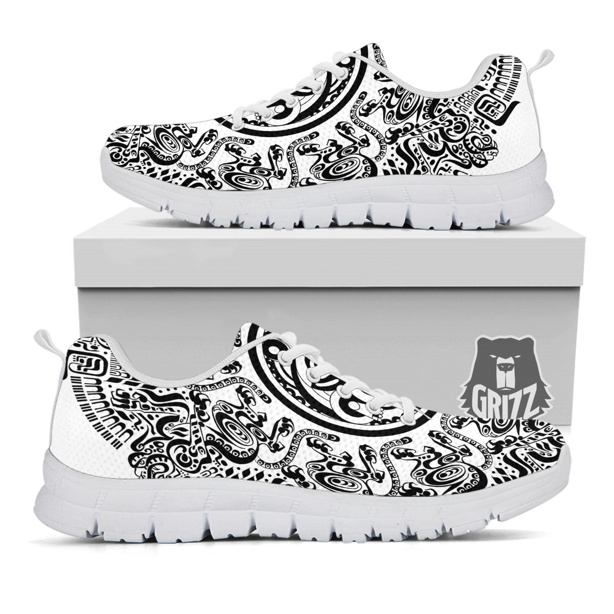 Maya Calendar White And Black Print White Sneaker-grizzshop