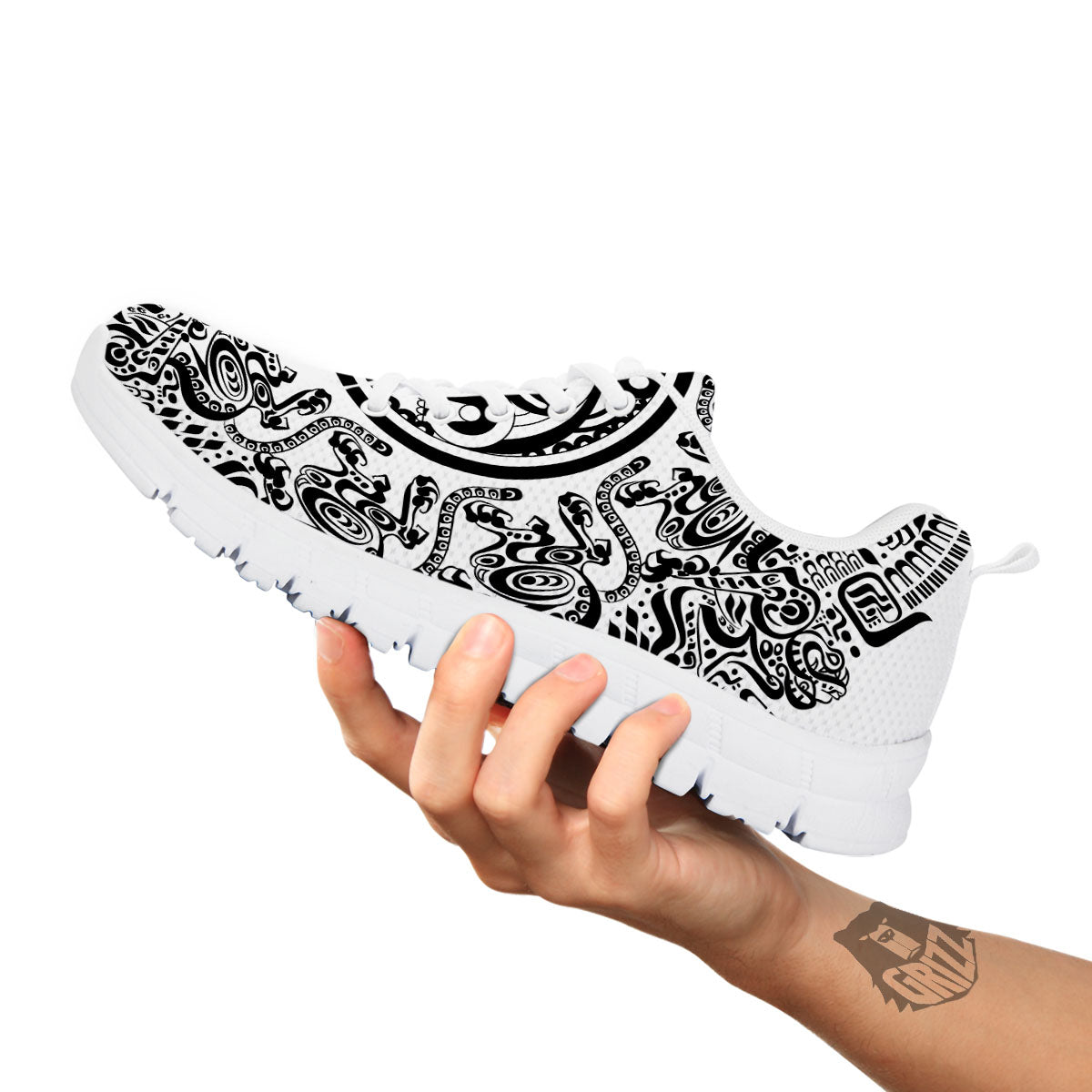 Maya Calendar White And Black Print White Sneaker-grizzshop