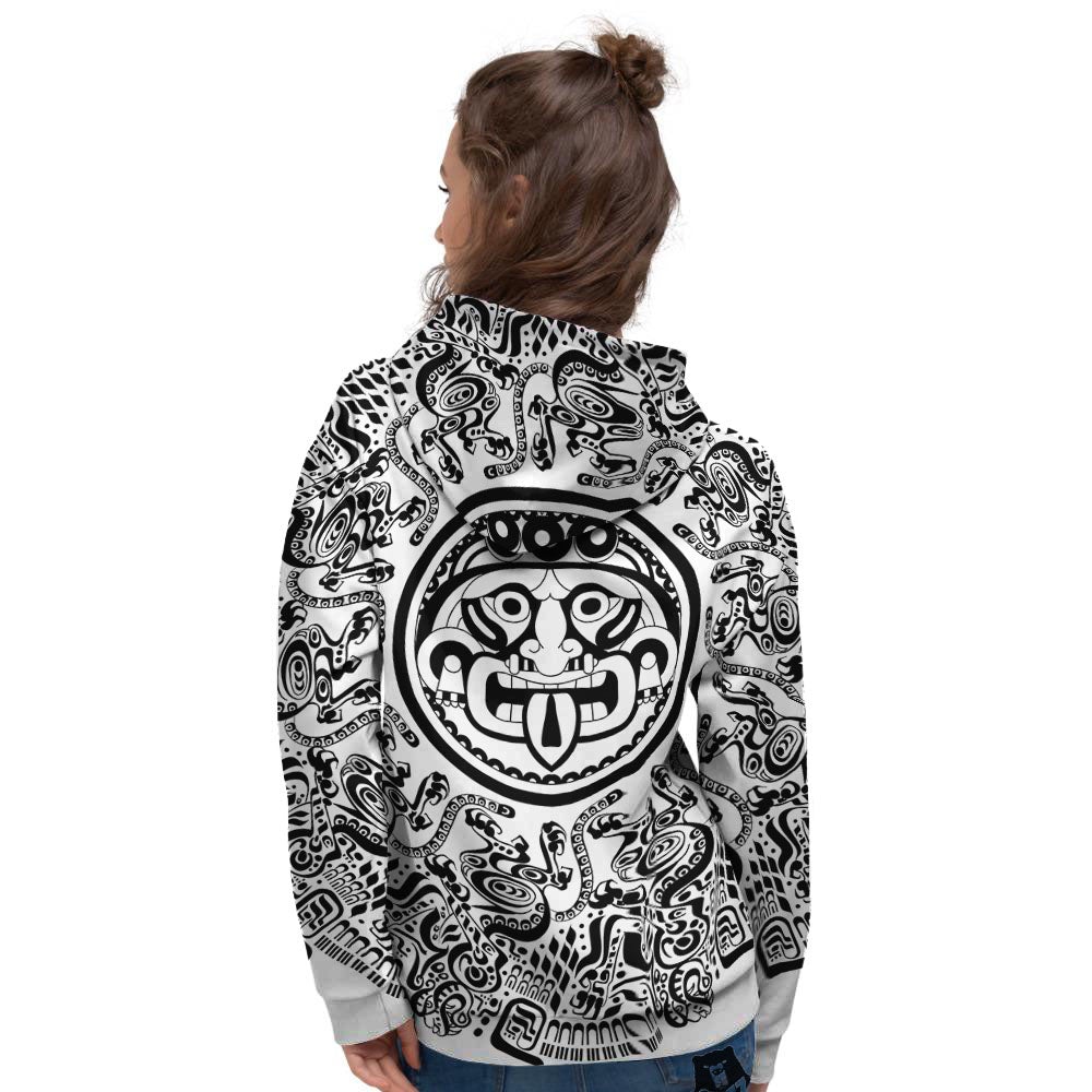 Maya Calendar White And Black Print Women's Hoodie-grizzshop
