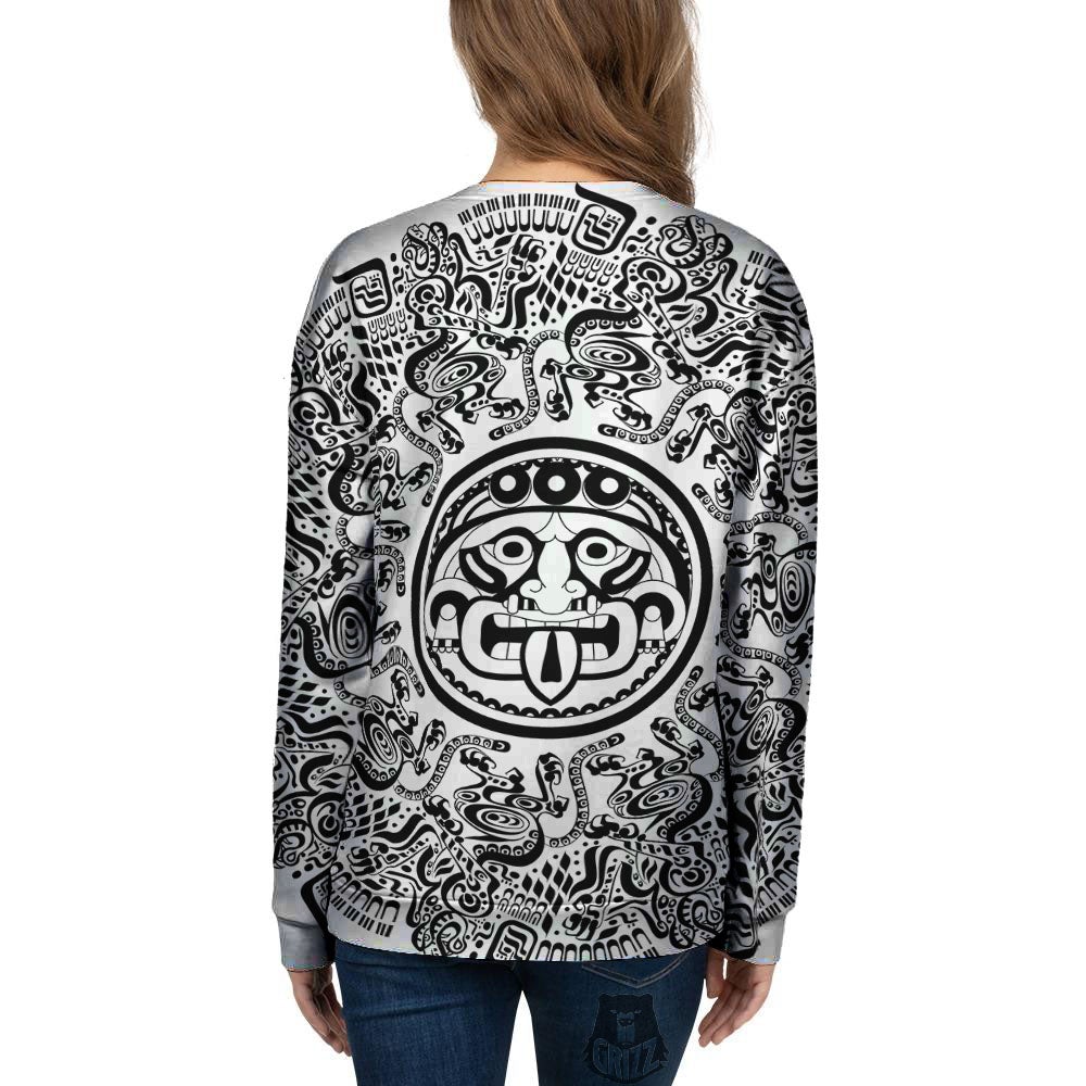 Maya Calendar White And Black Print Women's Sweatshirt-grizzshop