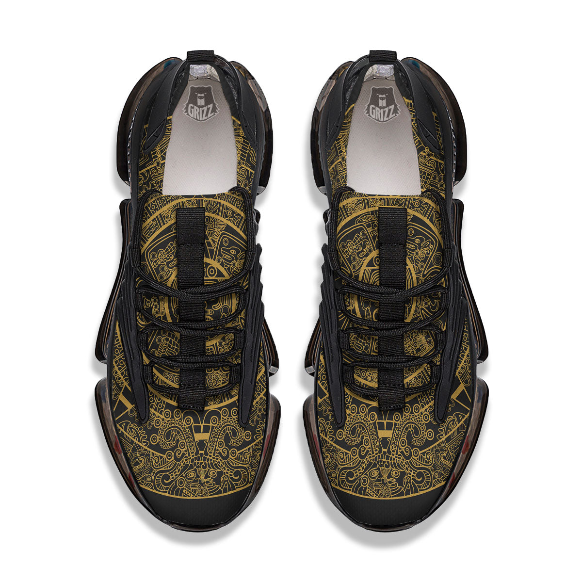 Maya Calendar Yellow And Black Print Black Gym Shoes-grizzshop