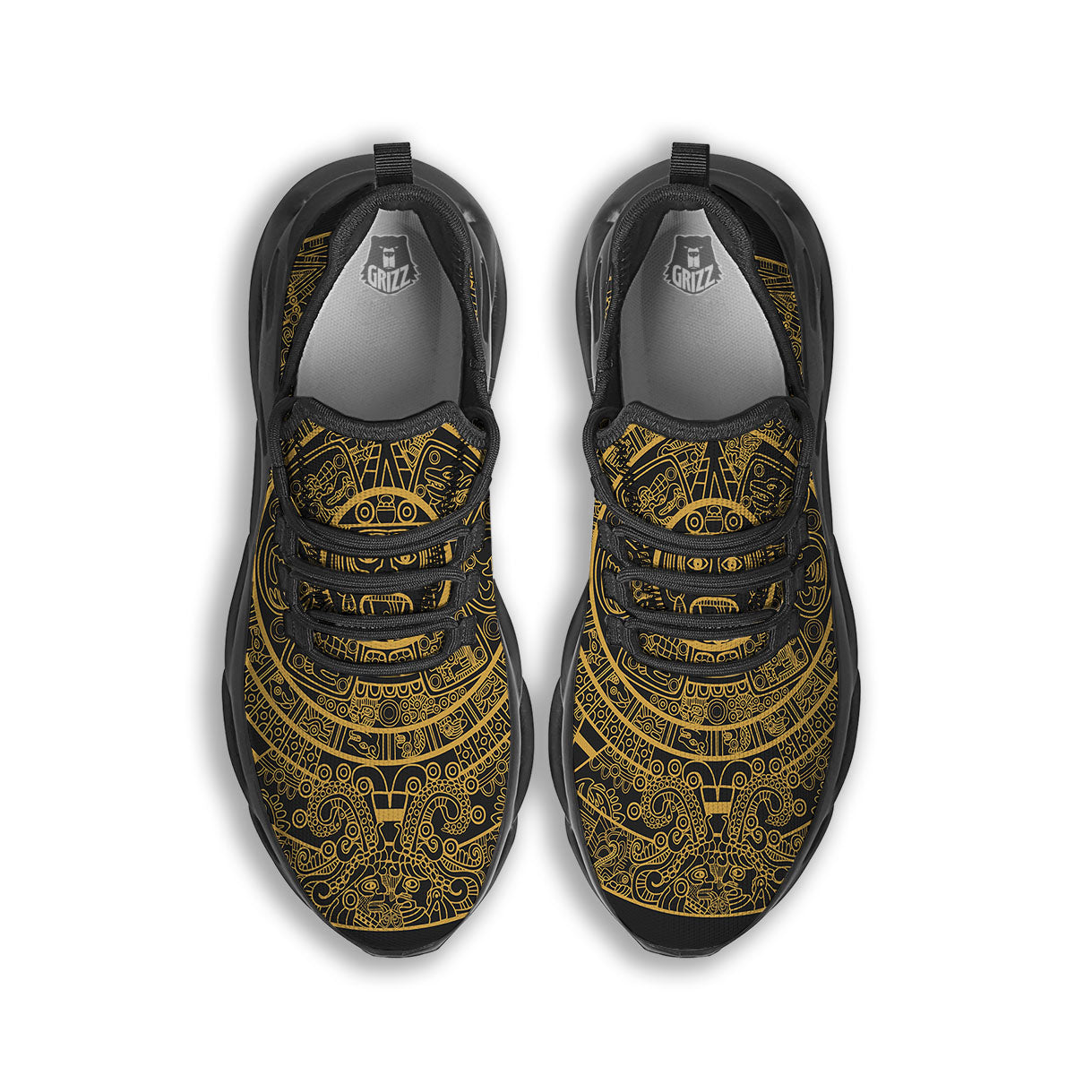 Maya Calendar Yellow And Black Print Black Running Shoes-grizzshop