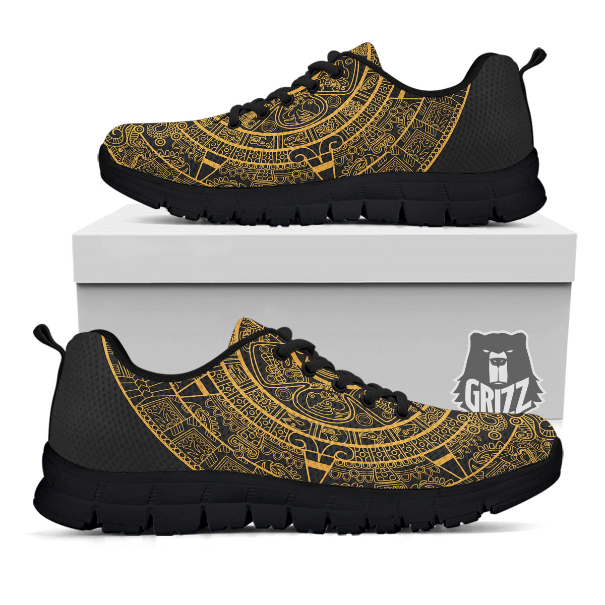 Maya Calendar Yellow And Black Print Black Sneaker-grizzshop