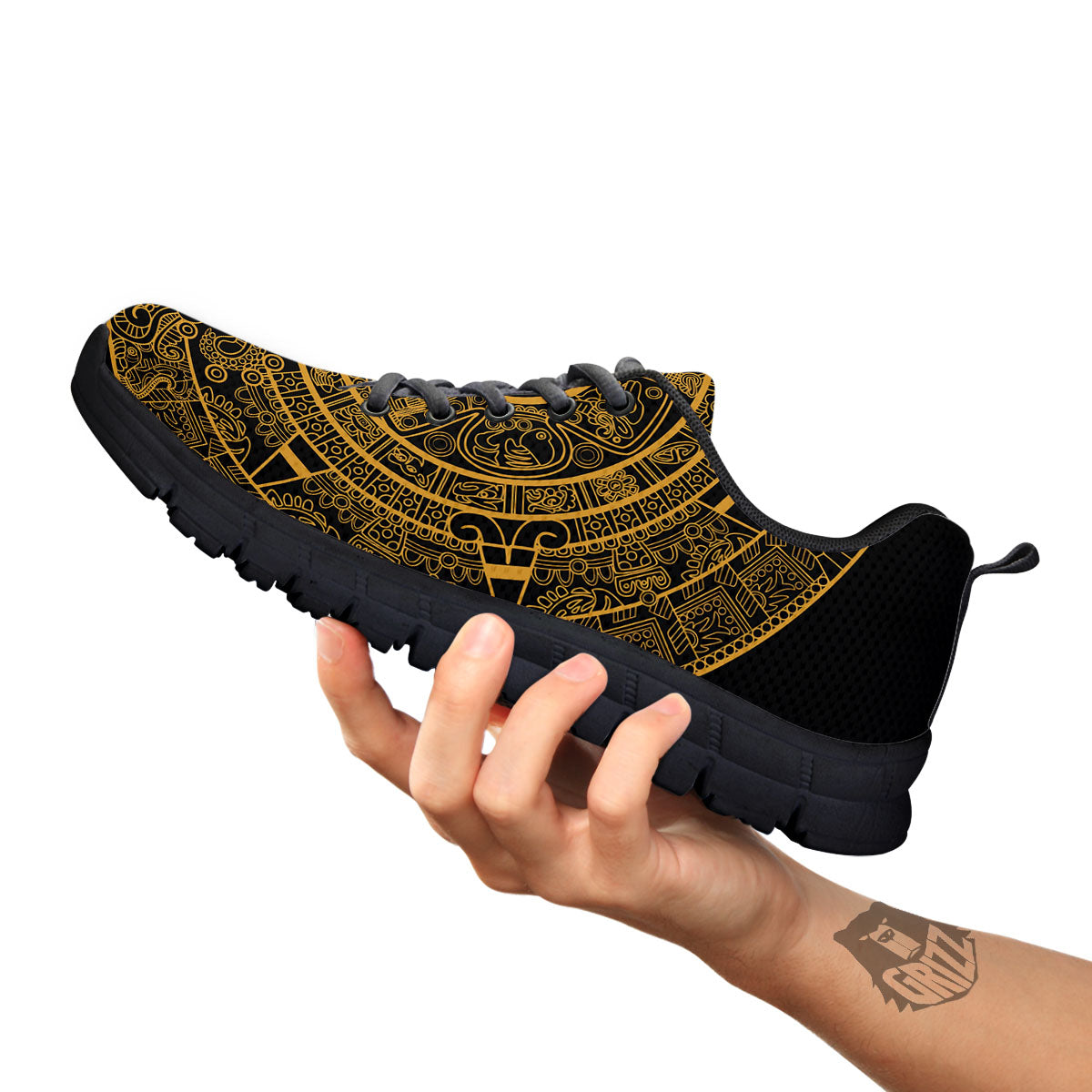 Maya Calendar Yellow And Black Print Black Sneaker-grizzshop
