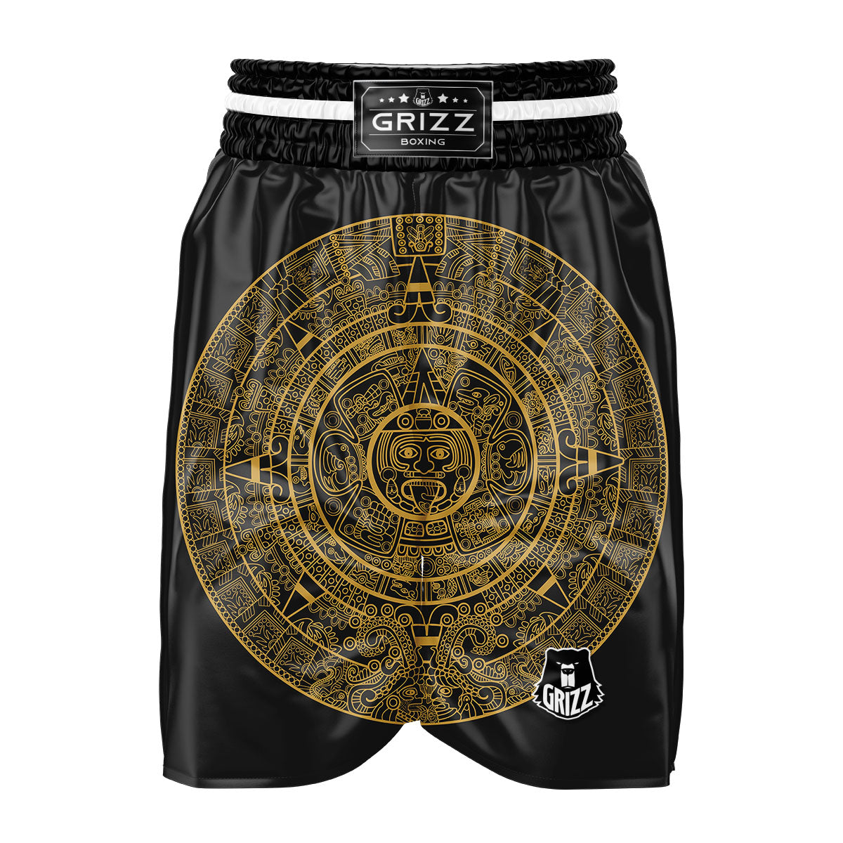Maya Calendar Yellow And Black Print Boxing Shorts-grizzshop