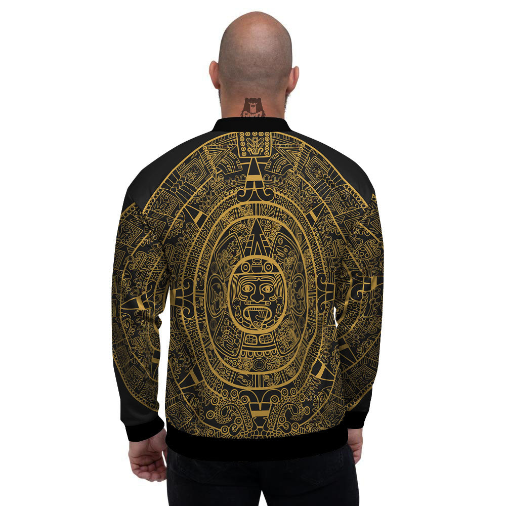 Maya Calendar Yellow And Black Print Men's Bomber Jacket-grizzshop