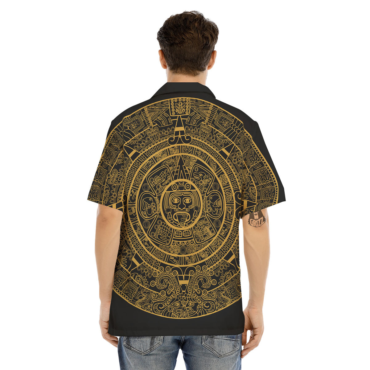 Maya Calendar Yellow And Black Print Men's Hawaiian Shirt-grizzshop