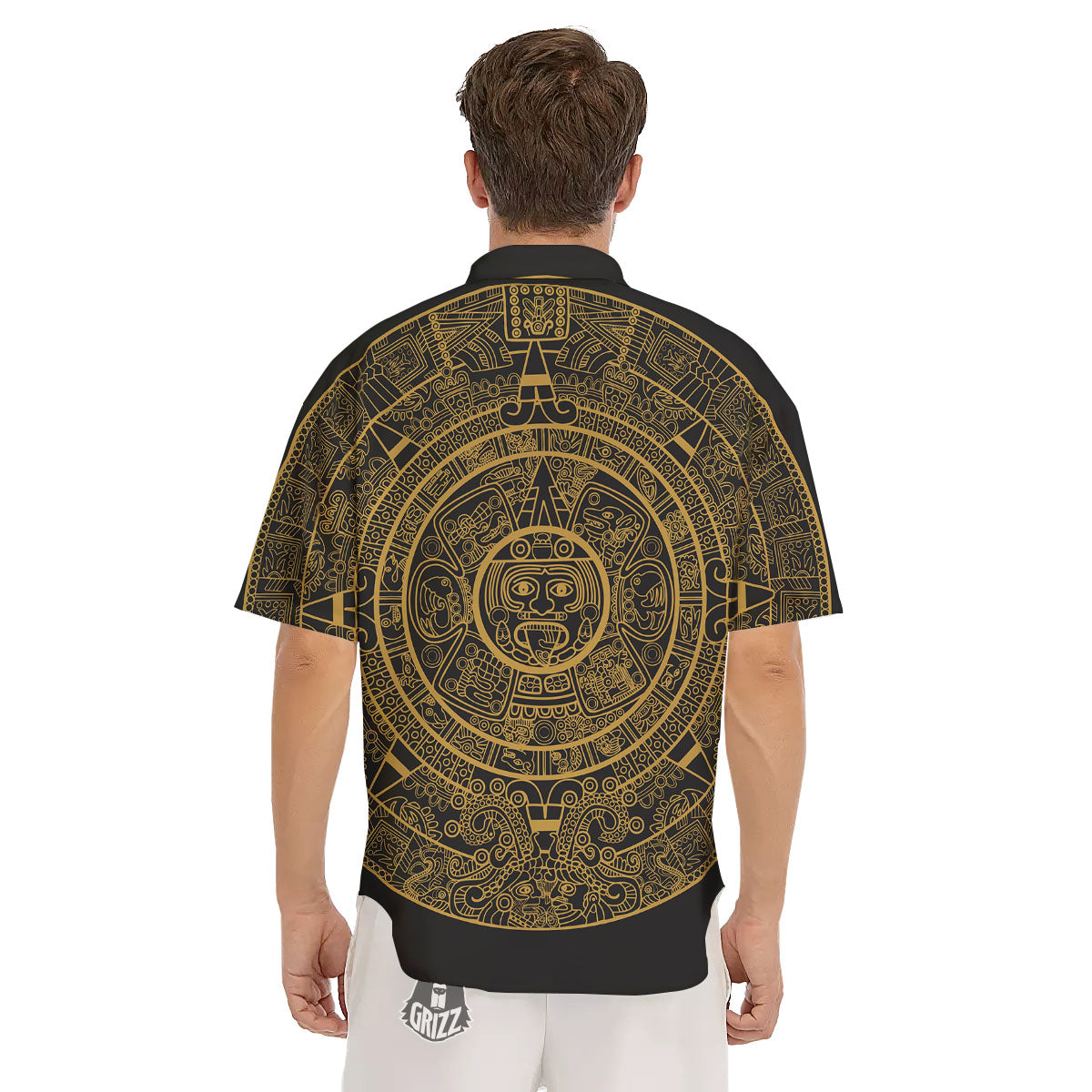 Maya Calendar Yellow And Black Print Men's Short Sleeve Shirts-grizzshop